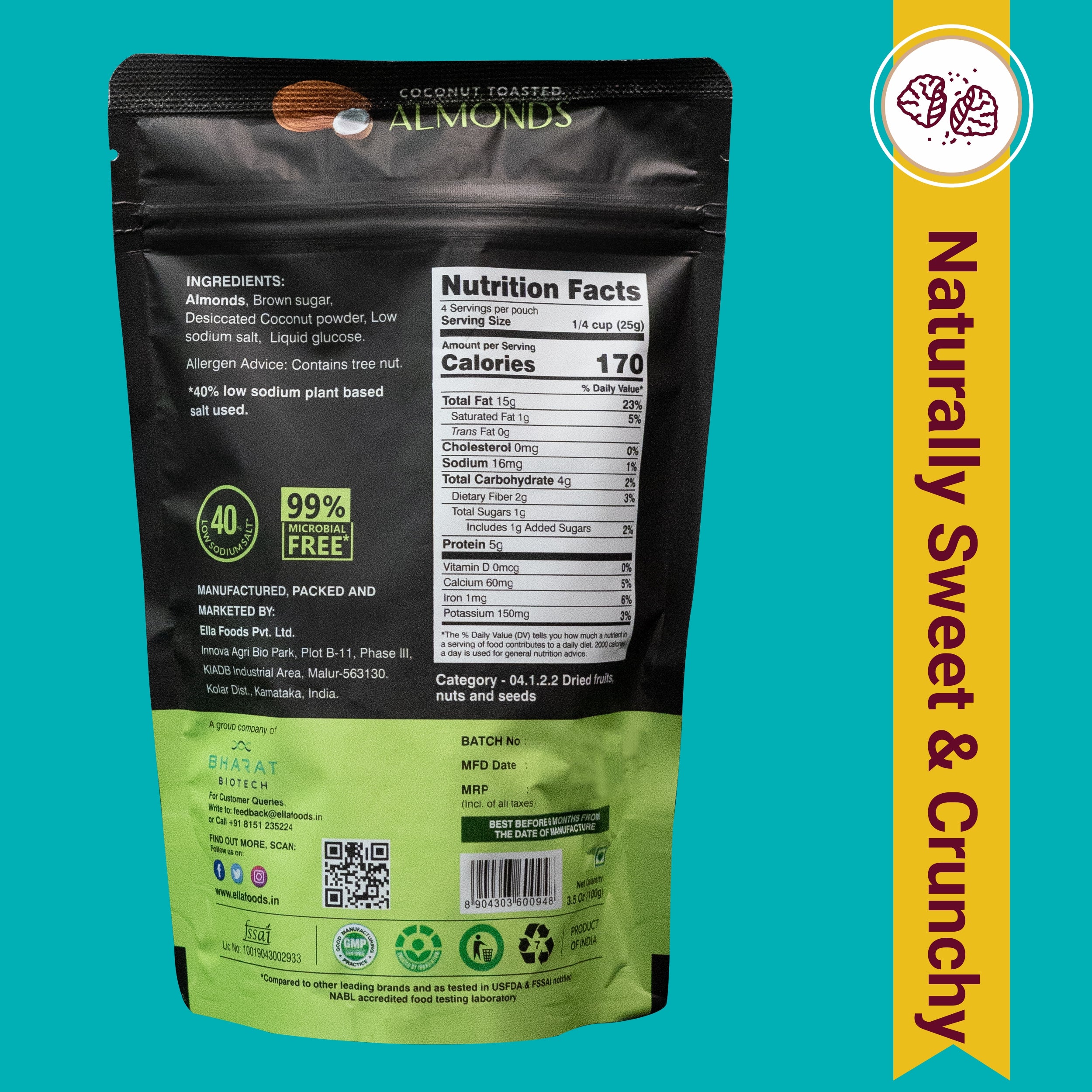 Ella Foods Assorted Nut Pack (Pack of 3 x 100g) | Peri Peri Almonds, Coconut Toasted Almonds & Chilli Lime Cashews | 40% Low Sodium | Roasted & Flavoured Nuts | 6-Month Shelf Life - Image 6
