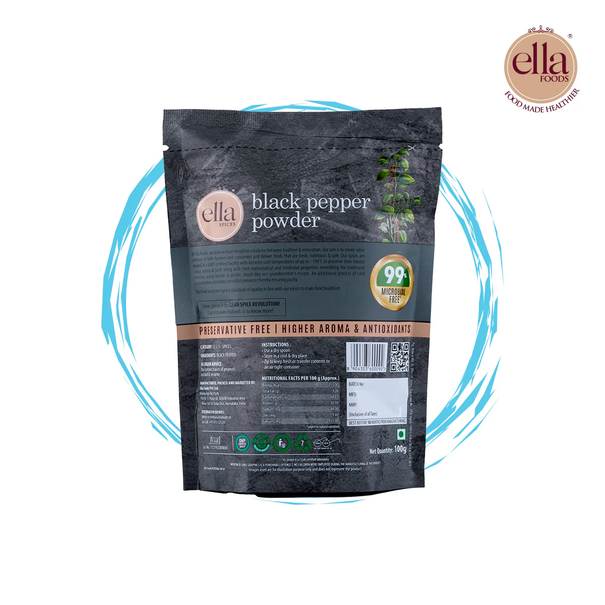 Ella Foods Black Pepper Powder | Pack of 2 (100g Each) | Cryogenically Ground | 2X Aroma & Flavour | 100% Pure & Natural | 18-Month Shelf Life | No Additives - Image 7