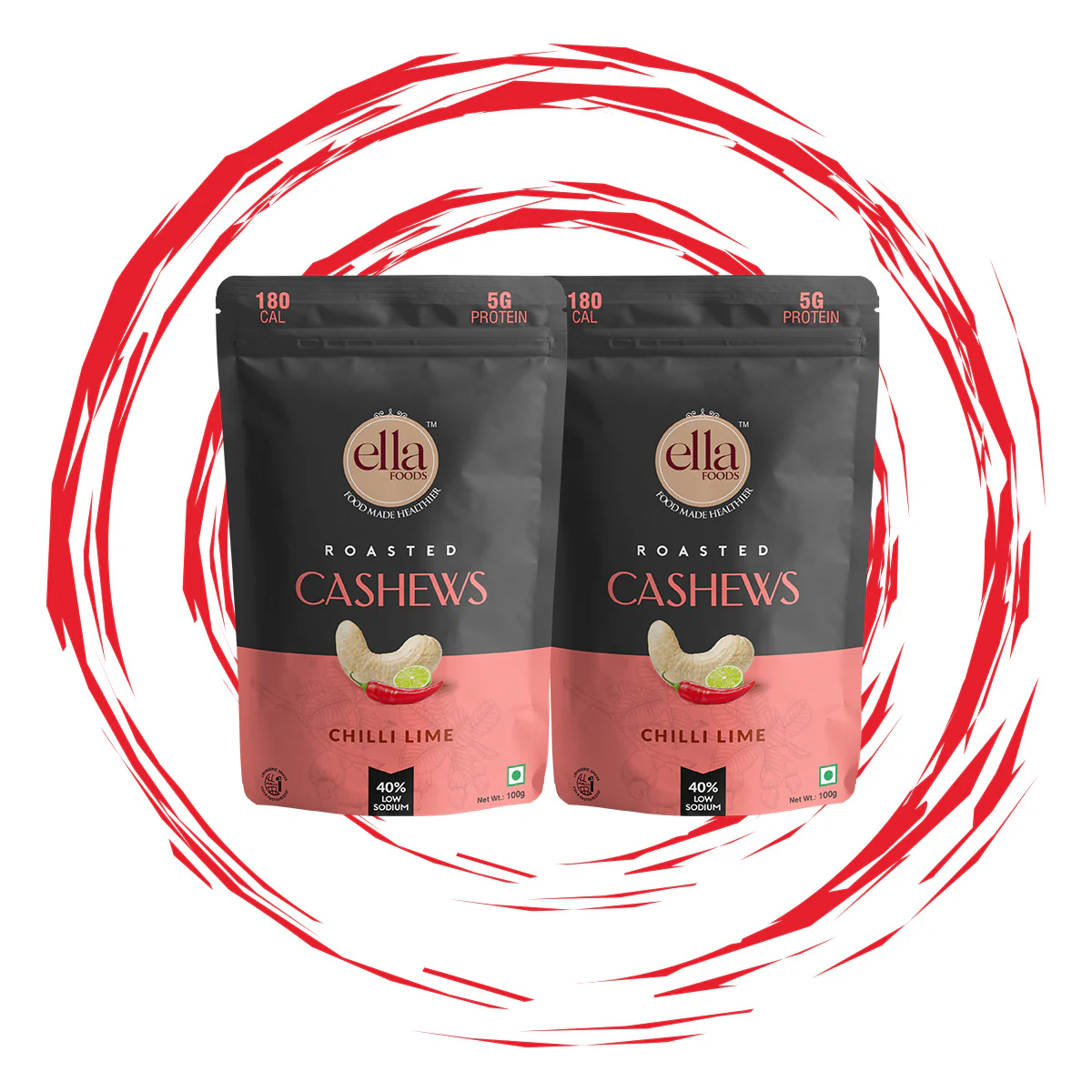 Ella Foods Chilli Lime Cashews 100g | Roasted Spicy & Tangy Cashew Snack | 40% Low Sodium | No Preservatives | 6-Month Shelf Life| Pack of 2 - Image 6