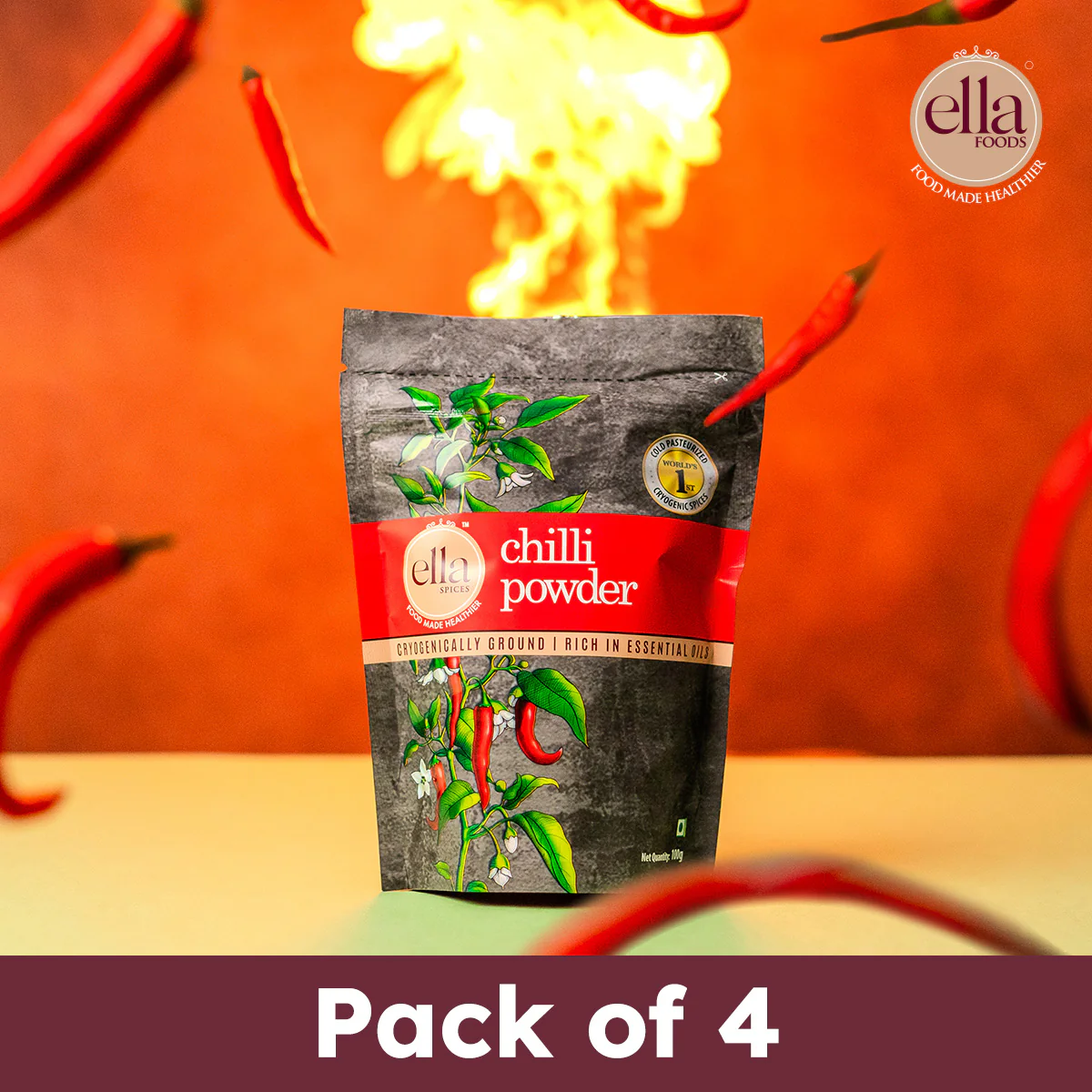 Ella Foods Chilli Powder | Pack of 4 (100g Each) | 100% Pure & Natural | Cryogenically Ground for Freshness | 18-Month Shelf Life | No Additives or Preservatives - Image 7
