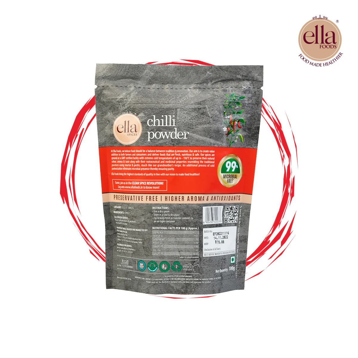 Ella Foods Chilli Powder | Pack of 4 (100g Each) | 100% Pure & Natural | Cryogenically Ground for Freshness | 18-Month Shelf Life | No Additives or Preservatives - Image 9