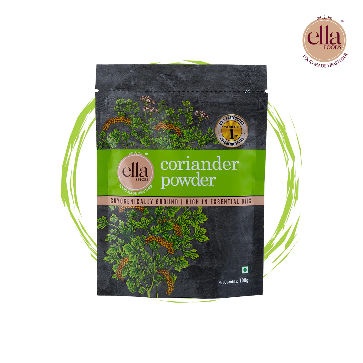 Ella Foods Coriander (Dhaniya) Powder | 100g | 100% Pure & Natural | Cryogenically Ground | Fresh Aroma | 18-Month Shelf Life | No Additives - Image 3