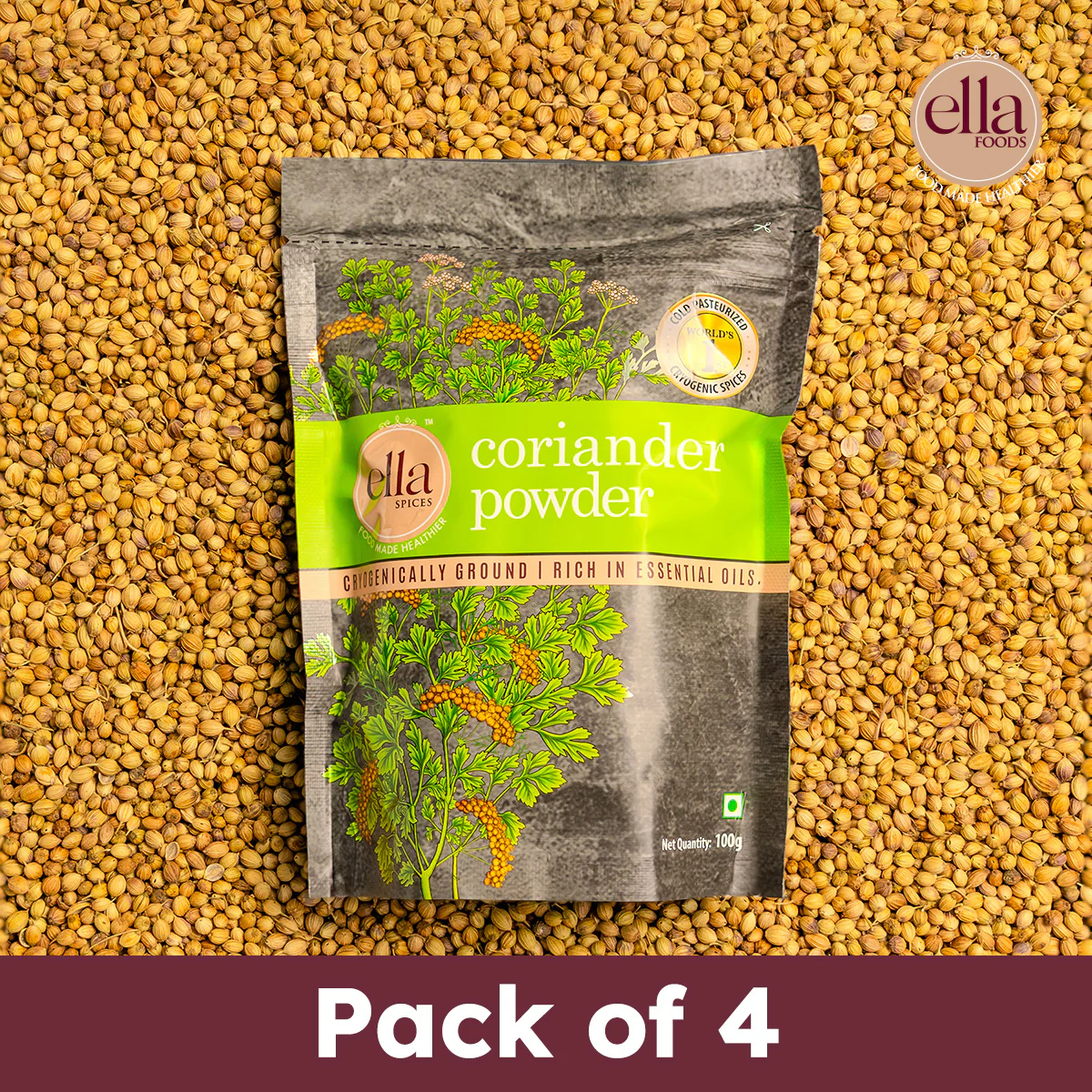 Ella Foods Coriander (Dhaniya) Powder | Pack of 4 (100g Each) | 100% Pure & Natural | Cryogenically Ground | 18-Month Shelf Life | No Additives or Fillers - Image 7