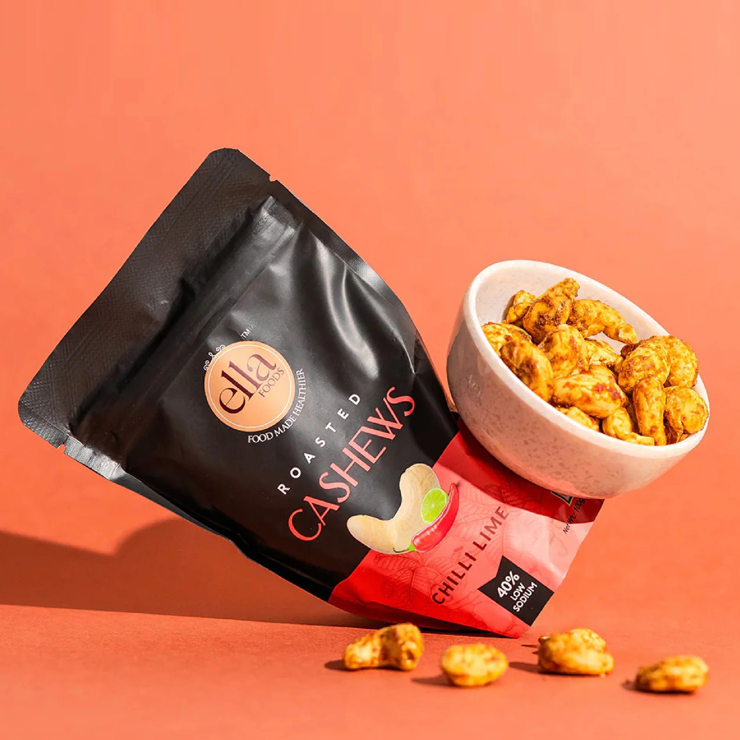 Ella Foods Coconut Toasted Almonds & Chilli Lime Cashews Combo | Pack of 2 x 100g | 40% Low Sodium Salt | Roasted Nut Snacks | Sweet Coconut & Tangy Spicy Flavours | 6-Month Shelf Life - Image 5
