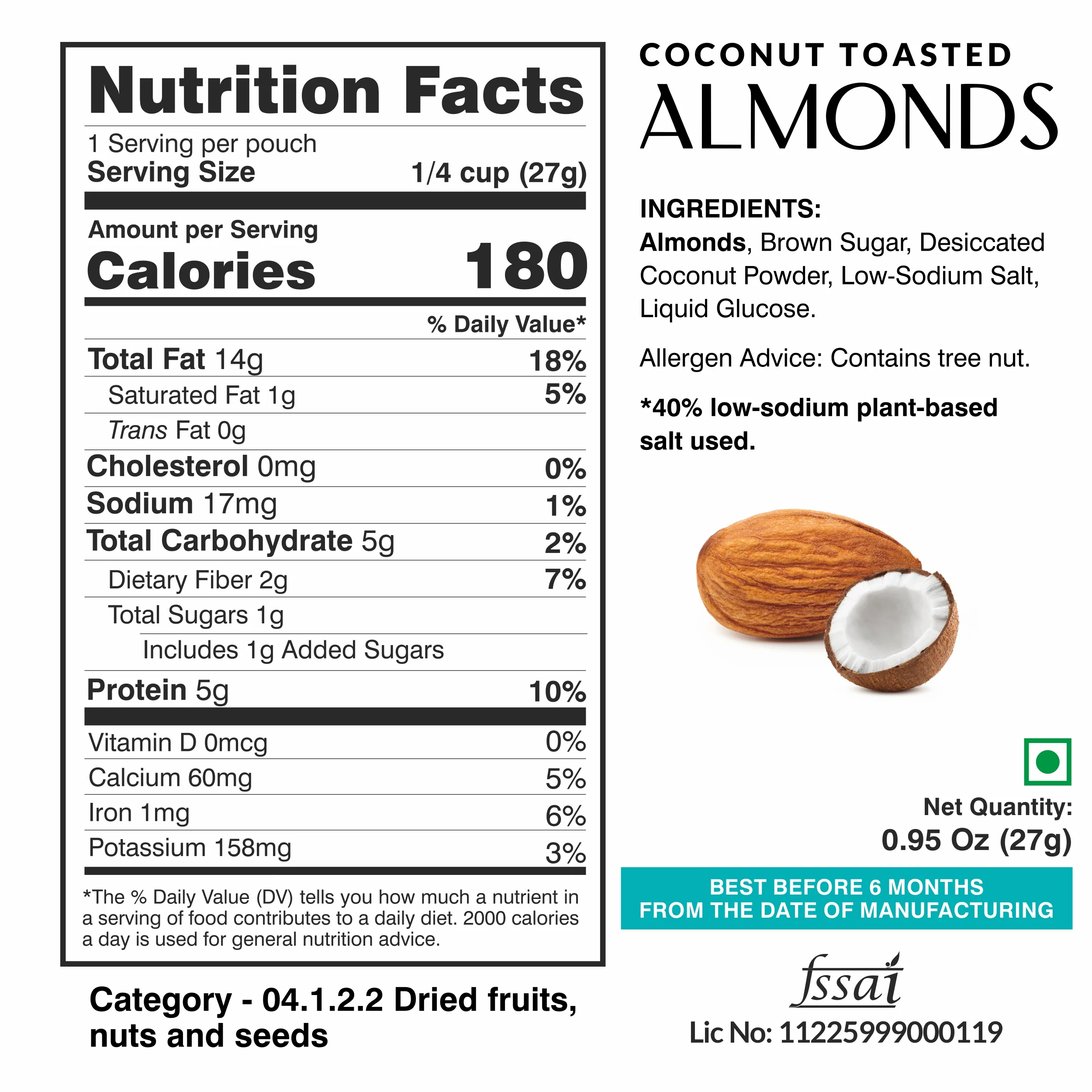 Ella Foods Coconut Toasted Almonds Mini Pack (5 x 27g) | Roasted Almond Snack | 40% Low Sodium | Naturally Sweet & Crunchy | Healthy On-the-Go Snack | 6-Month Shelf Life - Image 5