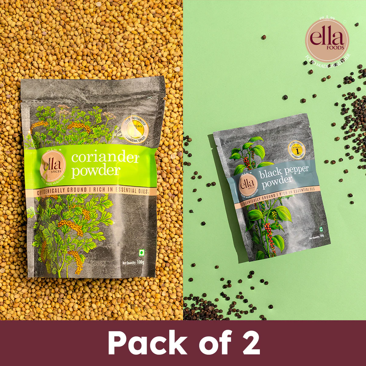 Ella Foods Coriander & Black Pepper Powder Combo Pack | Pack of 2| 100g Each | Shelf Life - 18 months - Image 2