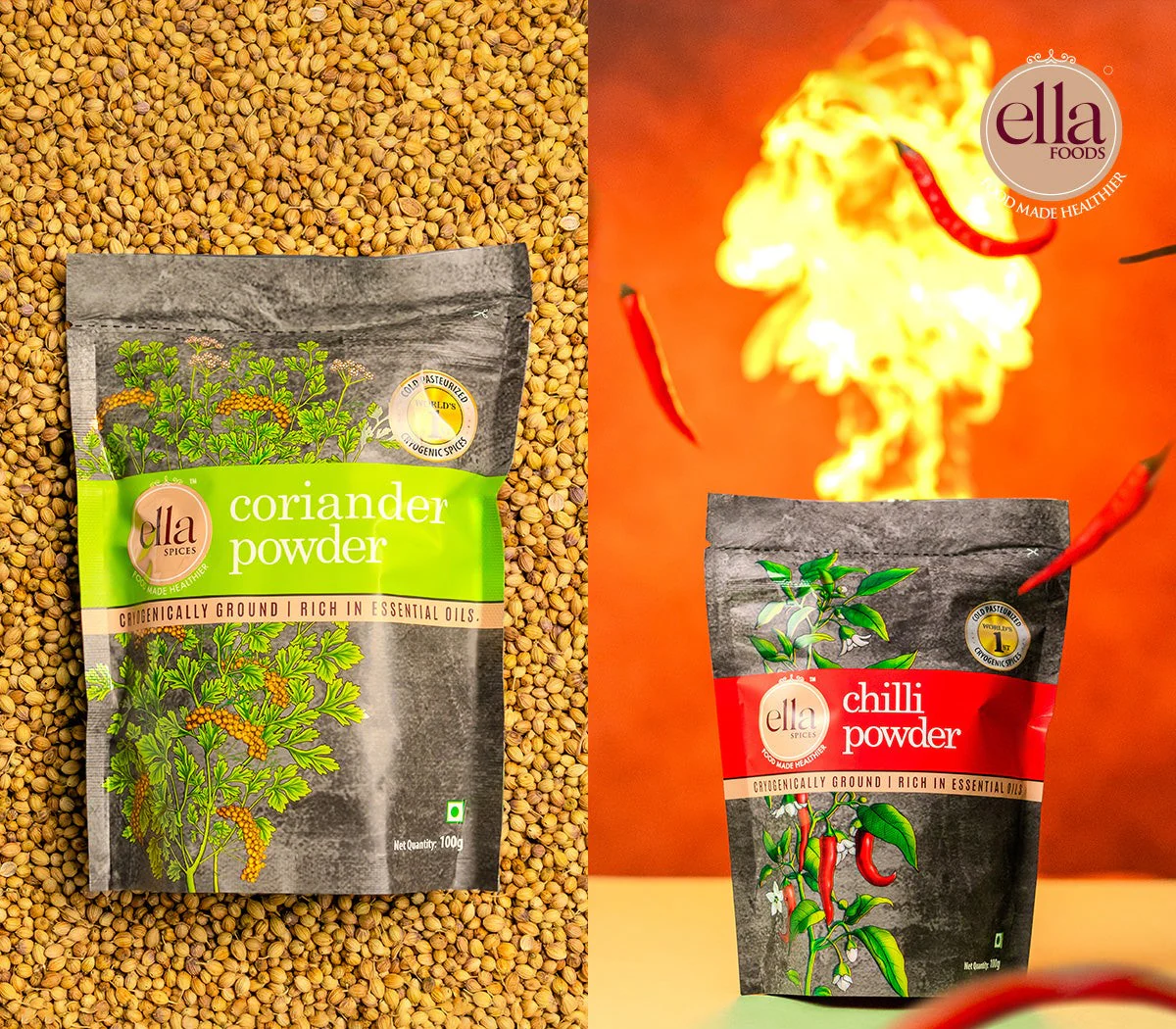 Ella Foods Coriander & Chilli Powder Combo Pack| Pack of 2 (100g each) | Shelf Life - 18 months - Image 2