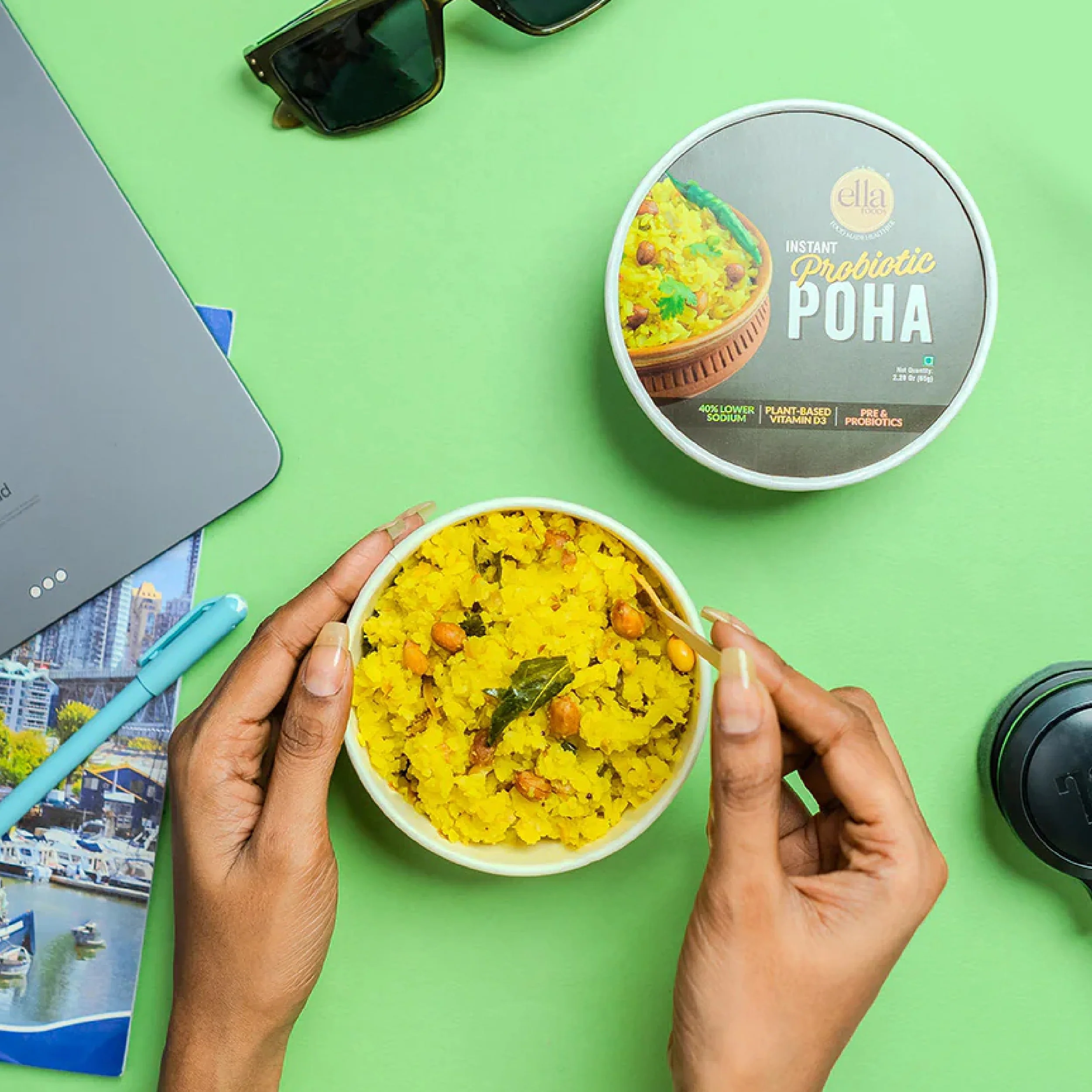 Ella Foods Hearty Breakfast & Snack Combo | Instant Poha, Millet Khara Pongal, Salted Cashews 27g, Salted Almonds 27g & Peri Peri Almonds 27g | Ready-to-Eat Healthy Pack - Image 6