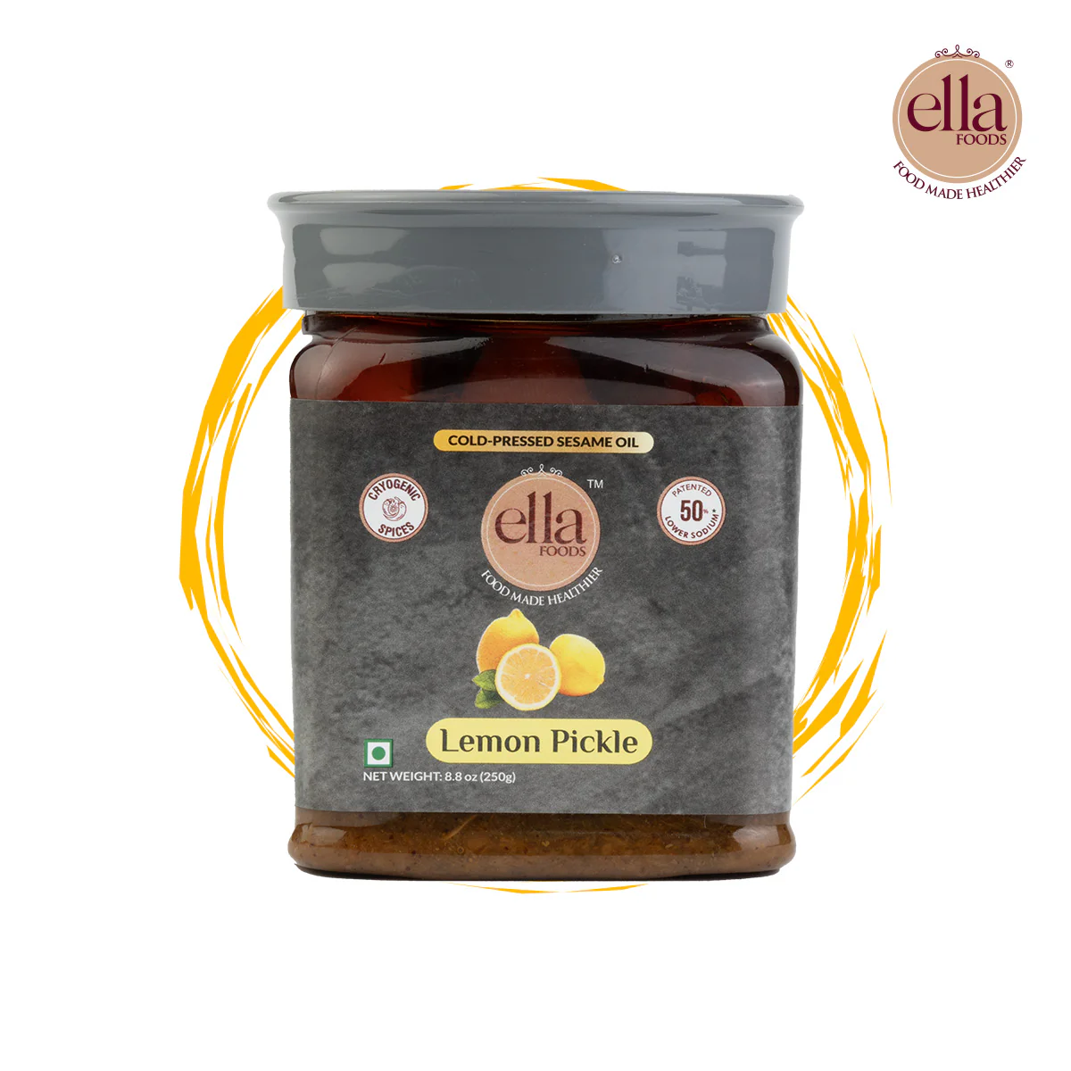 Ella Foods Lemon Pickle | 250g | Low Sodium | Cold-Pressed Sesame Oil | 12-Month Shelf Life | Fermented Indian Pickle - Image 3