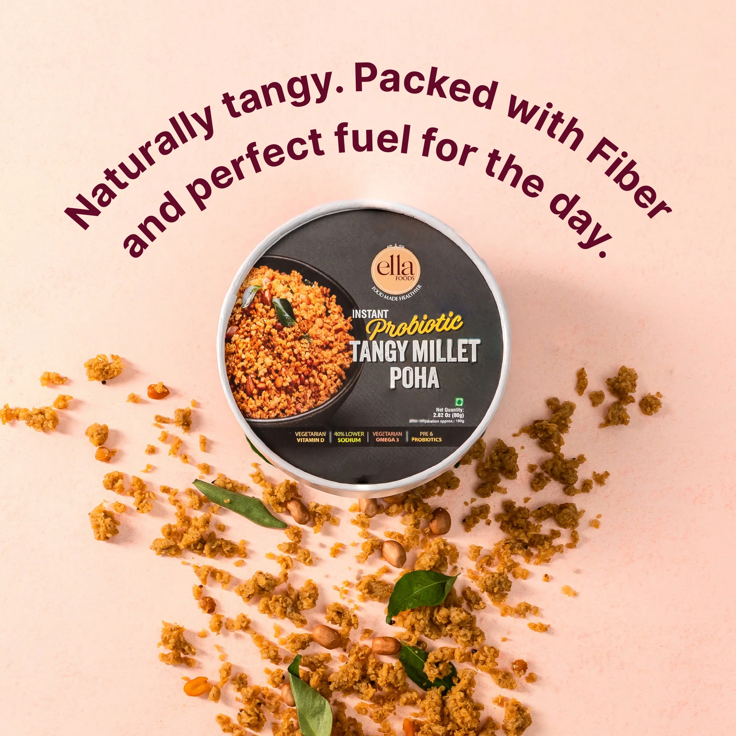 Ella Foods Millet Delight Combo | Millet Khara Pongal, Tangy Millet Poha, Chilli Lime Cashews (27g) & Peri Peri Almonds (27g) | Healthy Ready-to-Eat Meal & Snack Pack - Image 6