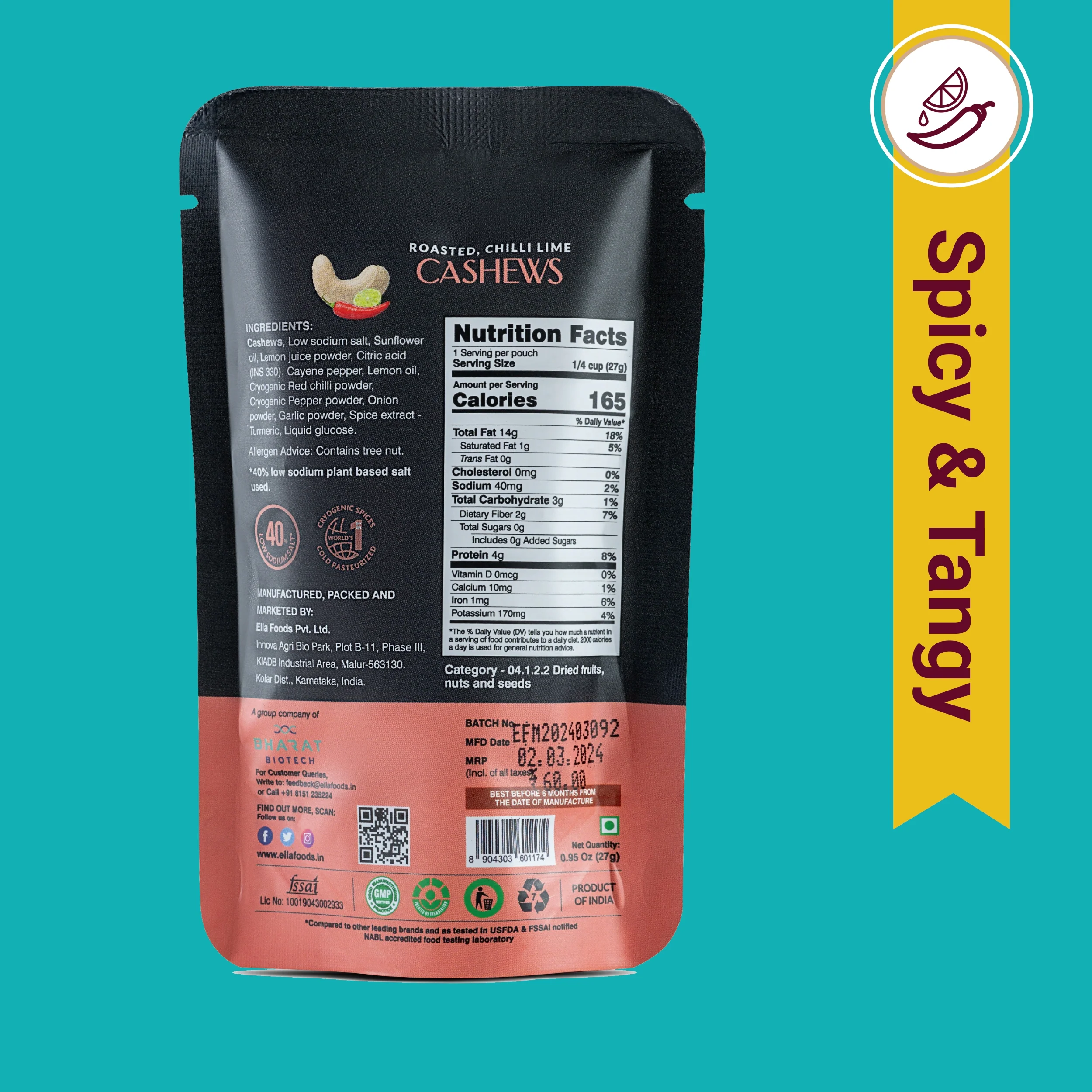 Ella Foods Assorted Mini Nuts Pack (5 x 27g) | Roasted Almonds & Cashews | 40% Low Sodium | Healthy Travel Snack | Portion Packs | 6-Month Shelf Life - Image 7