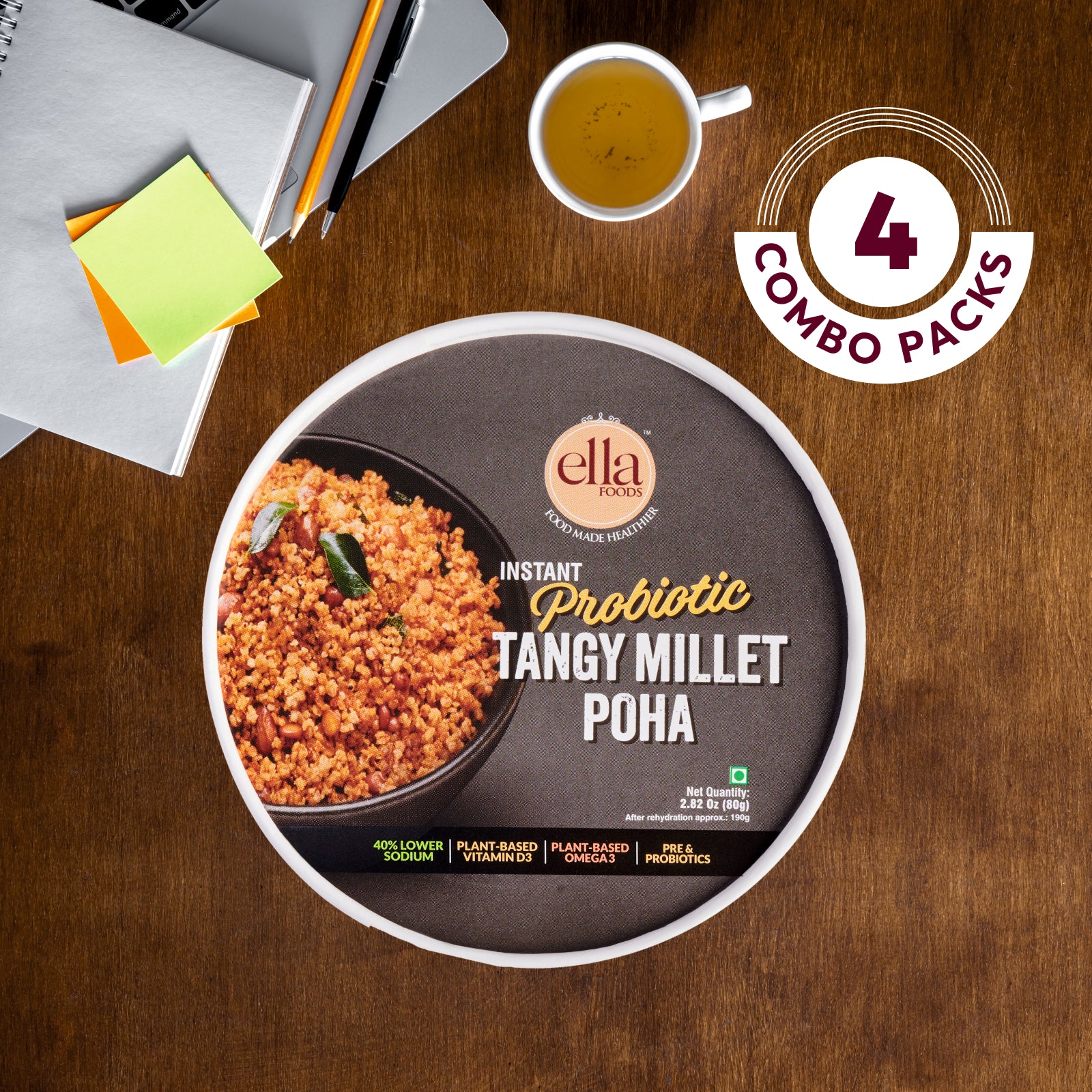 Ella Foods Probiotic Tangy Millet Poha | With Probiotics, Millets & Healthy Fats | Instant Indian Food | Gut-Friendly | 80g | Shelf Life: 6 Months |Multi Pack - Image 7
