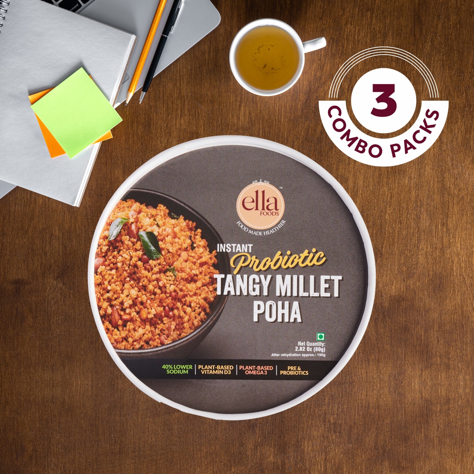 Ella Foods Probiotic Tangy Millet Poha | With Probiotics, Millets & Healthy Fats | Instant Indian Food | Gut-Friendly | 80g | Shelf Life: 6 Months |Multi Pack - Image 8