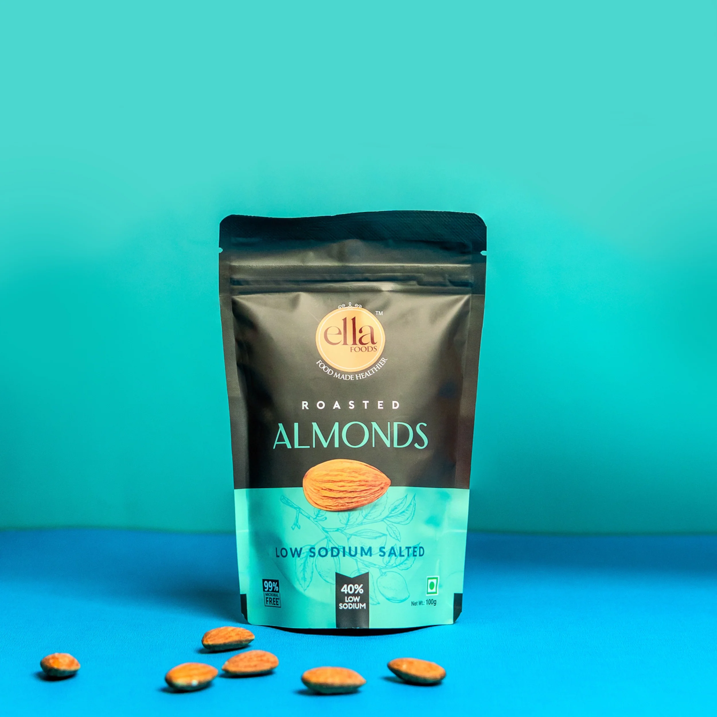 Ella Foods Salted Almonds & Coconut Toasted Almonds Combo (2 x 100g) | 40% Low Sodium Salt | Roasted Almond Snacks | Healthy Nut Combo | 6-Month Shelf Life - Image 2