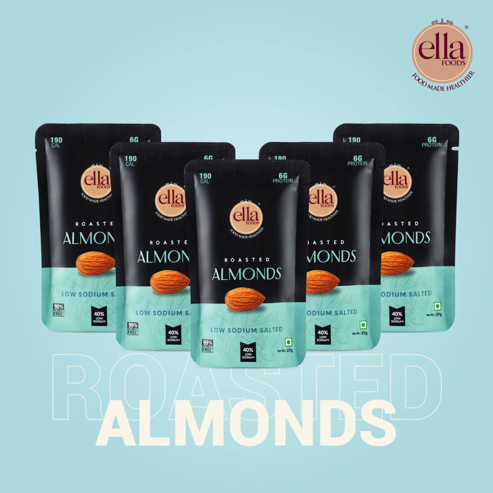 Ella Foods Salted Almonds Mini Pack (5 x 27g) | 40% Low Sodium Roasted Almond Snack | Healthy On-the-Go Snack | 6-Month Shelf Life - Image 7