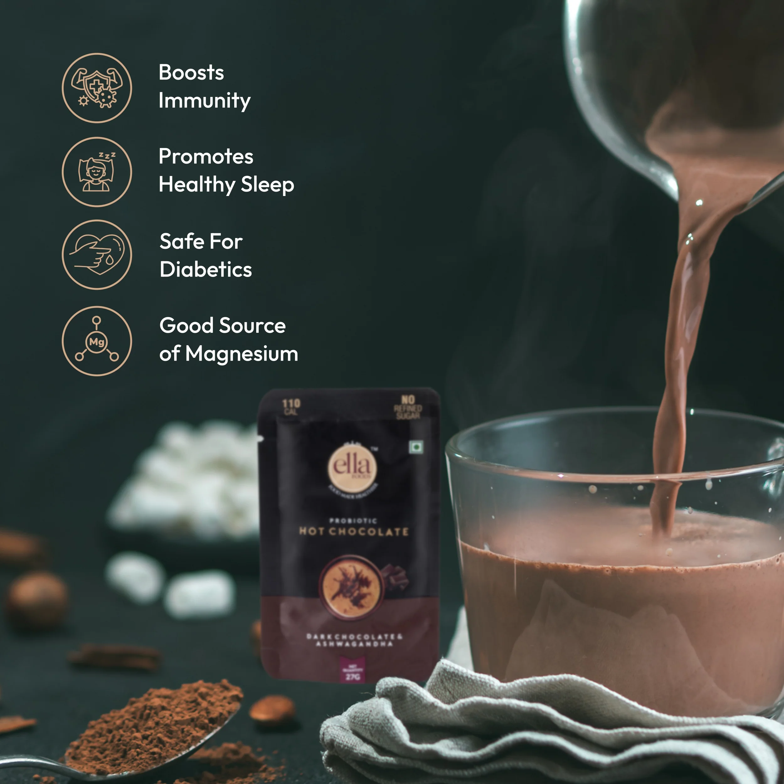 Ella Foods Combo Pack of 4 | Turmeric Latte (2) + Hot Chocolate (2) | Probiotic, Antioxidant-Rich Instant Beverages - Image 8