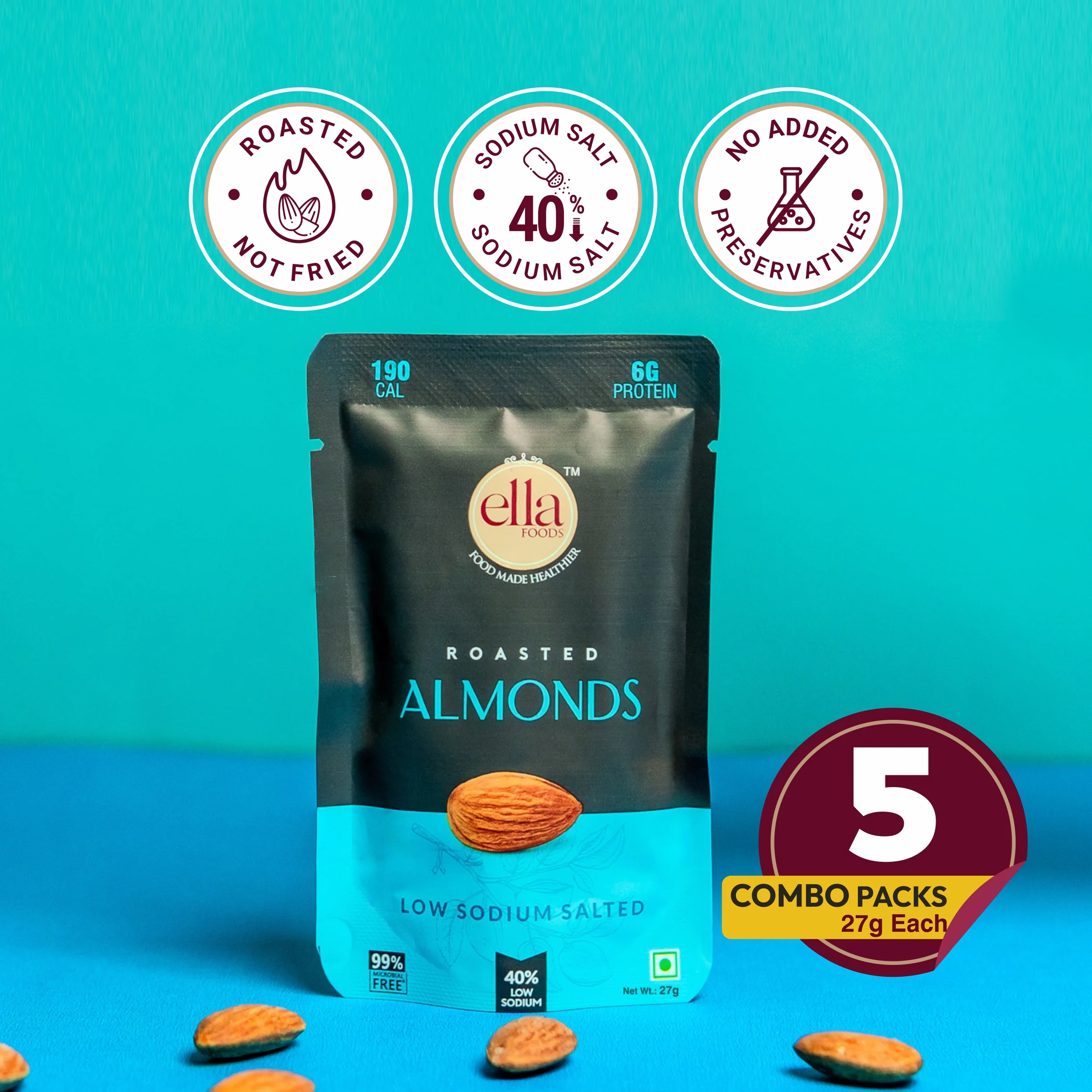 Ella Foods Wholesome Morning Combo | Probiotic Instant Upma & Salted Almonds 27g | Healthy Ready-to-Eat Breakfast Pack - Image 6