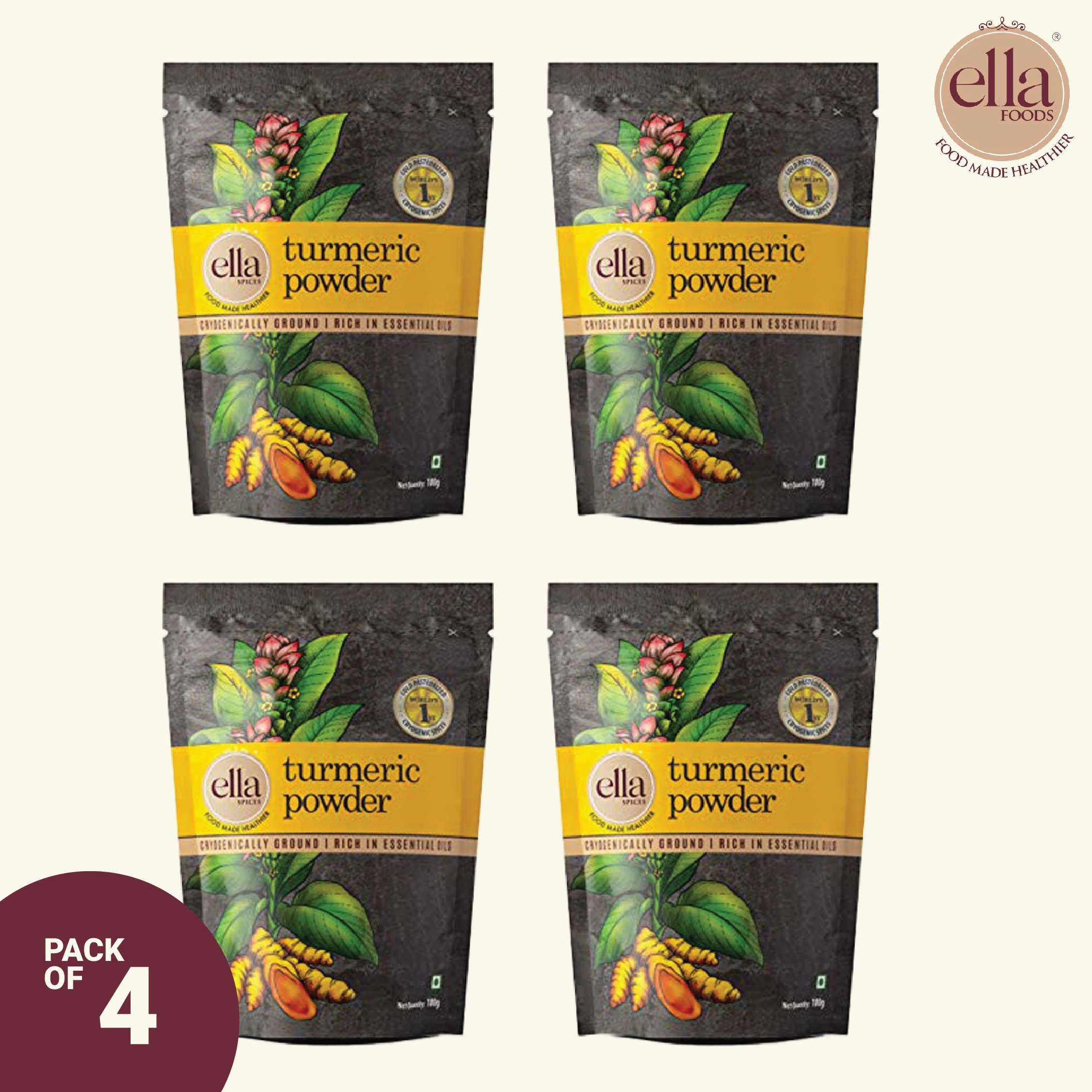 Ella Foods Spices Combo | Pack of 4 (100g Each) | Black Pepper, Chilli, Turmeric & Coriander Powder | Cryogenically Ground | 100% Pure | 2X Aroma | 18-Month Shelf Life - Image 3
