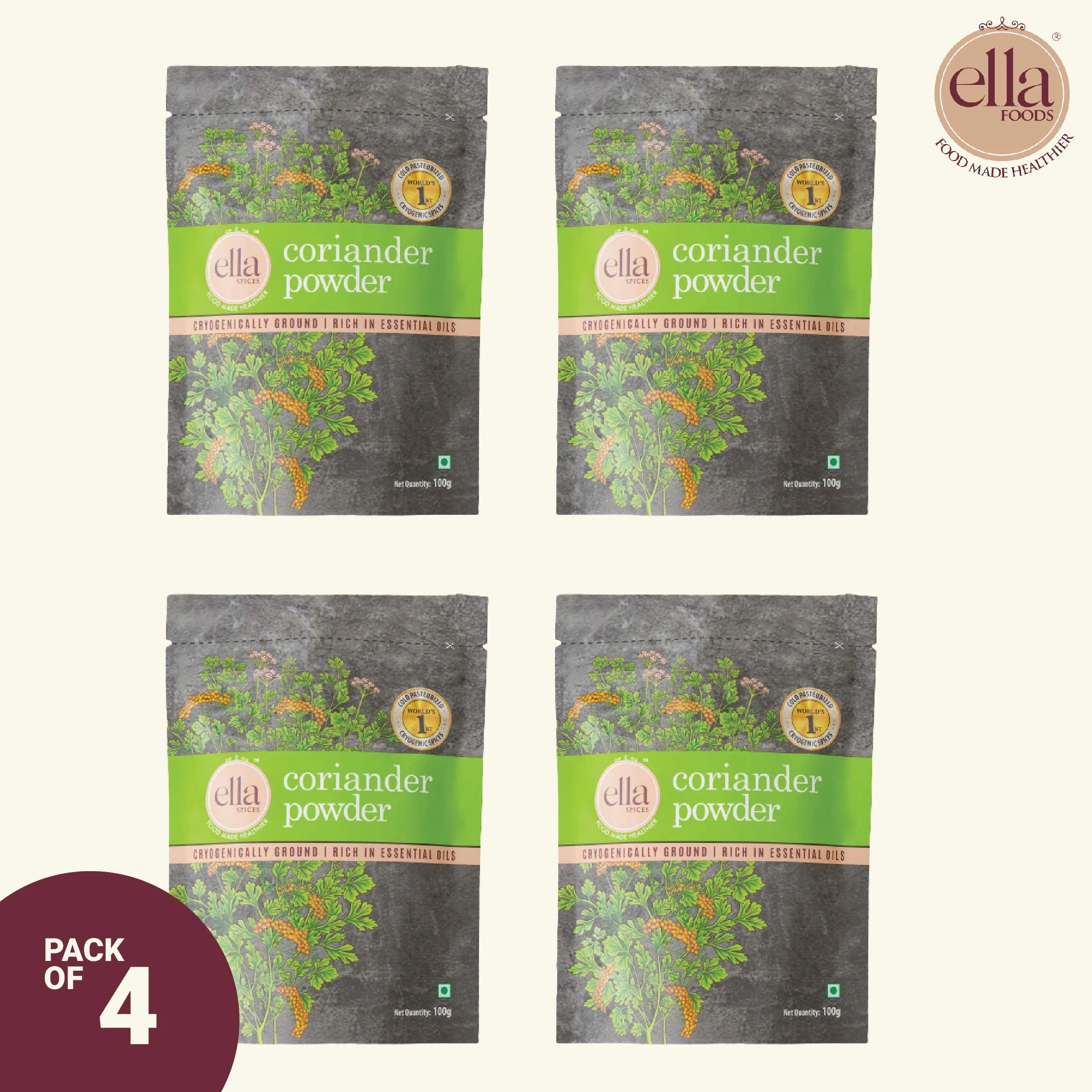 Ella Foods Spices Combo | Pack of 4 (100g Each) | Black Pepper, Chilli, Turmeric & Coriander Powder | Cryogenically Ground | 100% Pure | 2X Aroma | 18-Month Shelf Life - Image 4