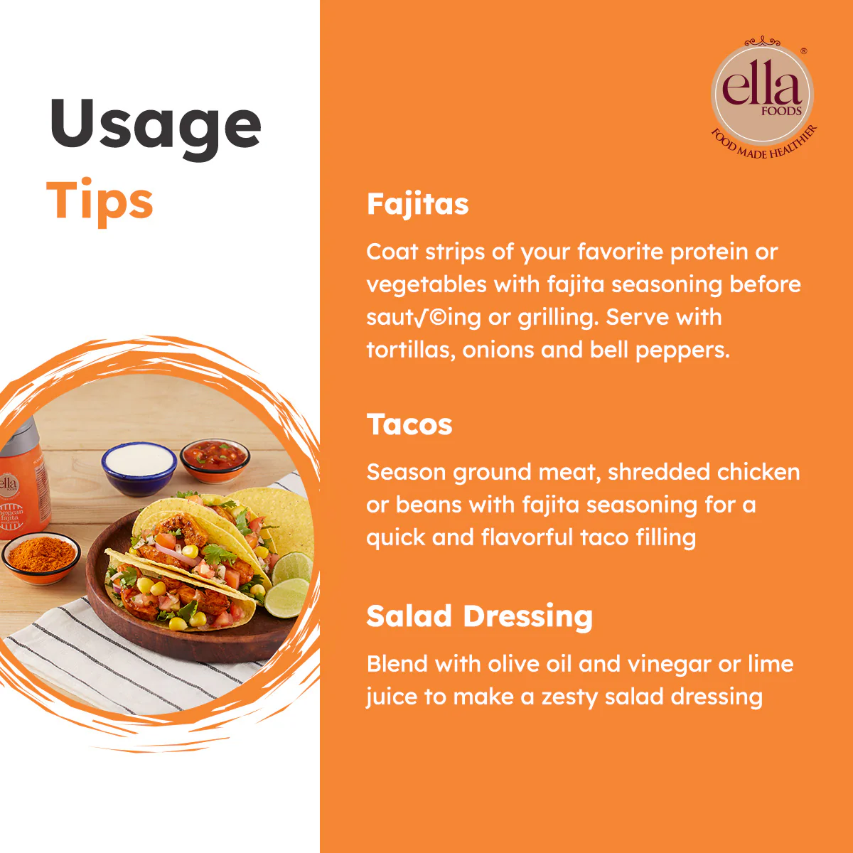 Ella Foods Mexican Fajita Seasoning | Cryogenically Ground | 99% Microbial-Free | 100g - Image 4