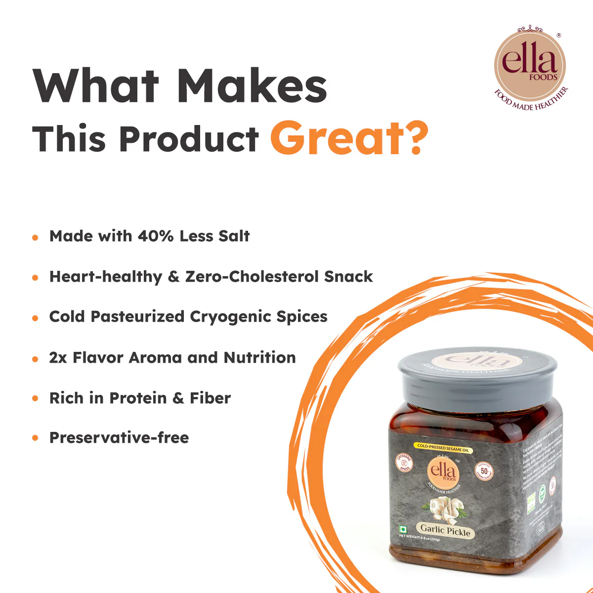 Ella Foods Garlic Pickle Combo Pack | 250g Each | Low Sodium | Cold-Pressed Sesame Oil | 12-Month Shelf Life | Traditional Fermented Pickle - Image 3