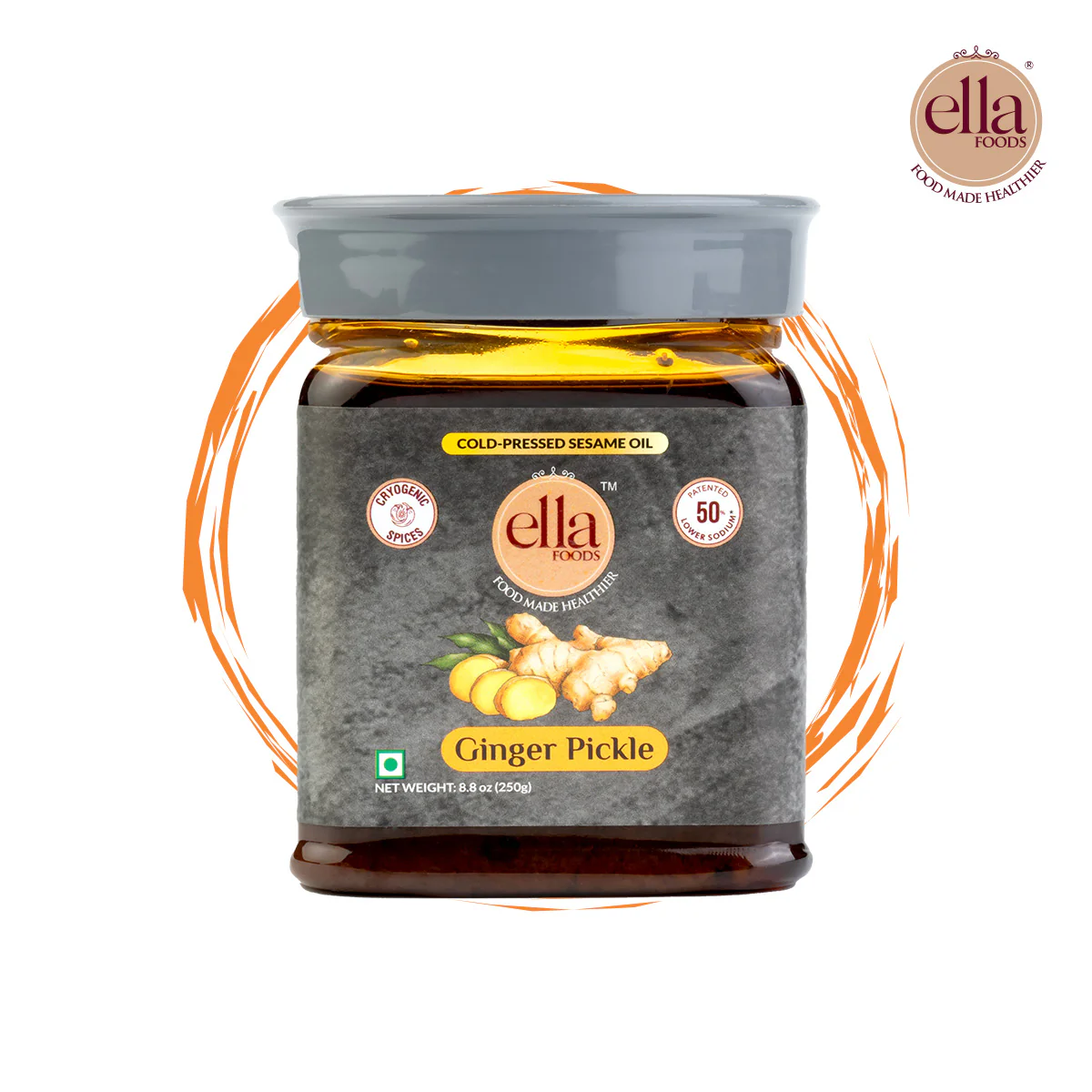 Ella Foods Ginger Pickle | 250g | Low Sodium | Cold-Pressed Sesame Oil | 12-Month Shelf Life | Fermented South Indian Pickle - Image 3