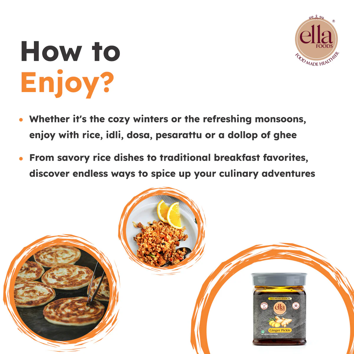 Ella Foods Ginger Pickle | 250g | Low Sodium | Cold-Pressed Sesame Oil | 12-Month Shelf Life | Fermented South Indian Pickle - Image 4