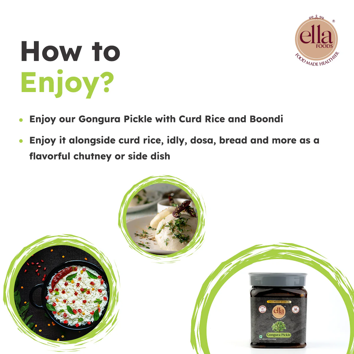Ella Foods Gongura Pickle | 250g | Low Sodium | Cold-Pressed Sesame Oil | 12-Month Shelf Life | Authentic Andhra-Style Pickle - Image 4