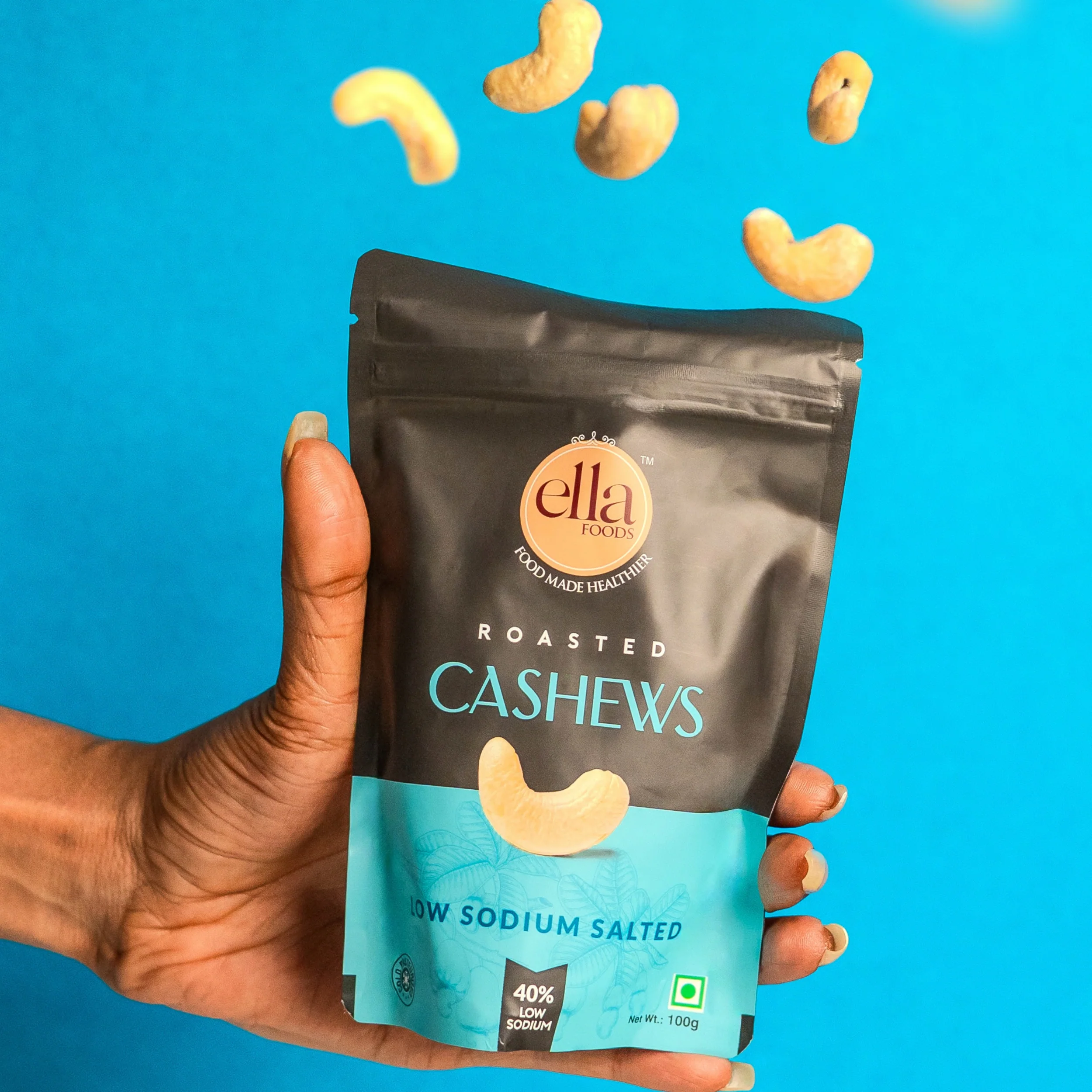 Ella Foods Assorted Nuts Pack (4 x 100g) | Chilli Lime Cashews, Salted Cashews, Peri Peri Almonds & Coconut Toasted Almonds | 40% Low Sodium | Roasted Nut Snacks | 6-Month Shelf Life - Image 2