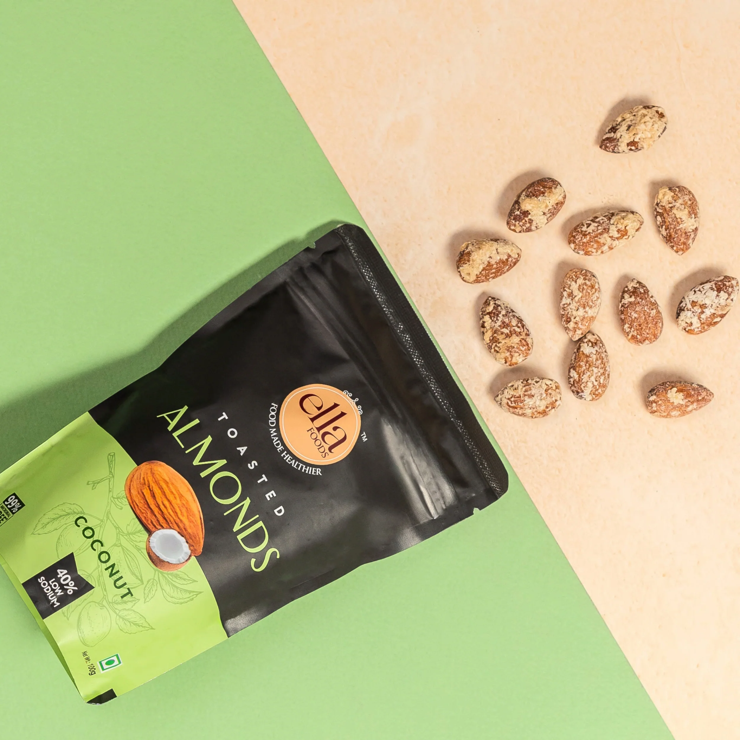 Ella Foods Healthy Nuts Combo (Pack of 5 x 100g) | Salted Almonds, Salted Cashews, Chilli Lime Cashews, Peri Peri Almonds & Coconut Toasted Almonds | Roasted Nut Snacks | 40% Low Sodium - Image 5