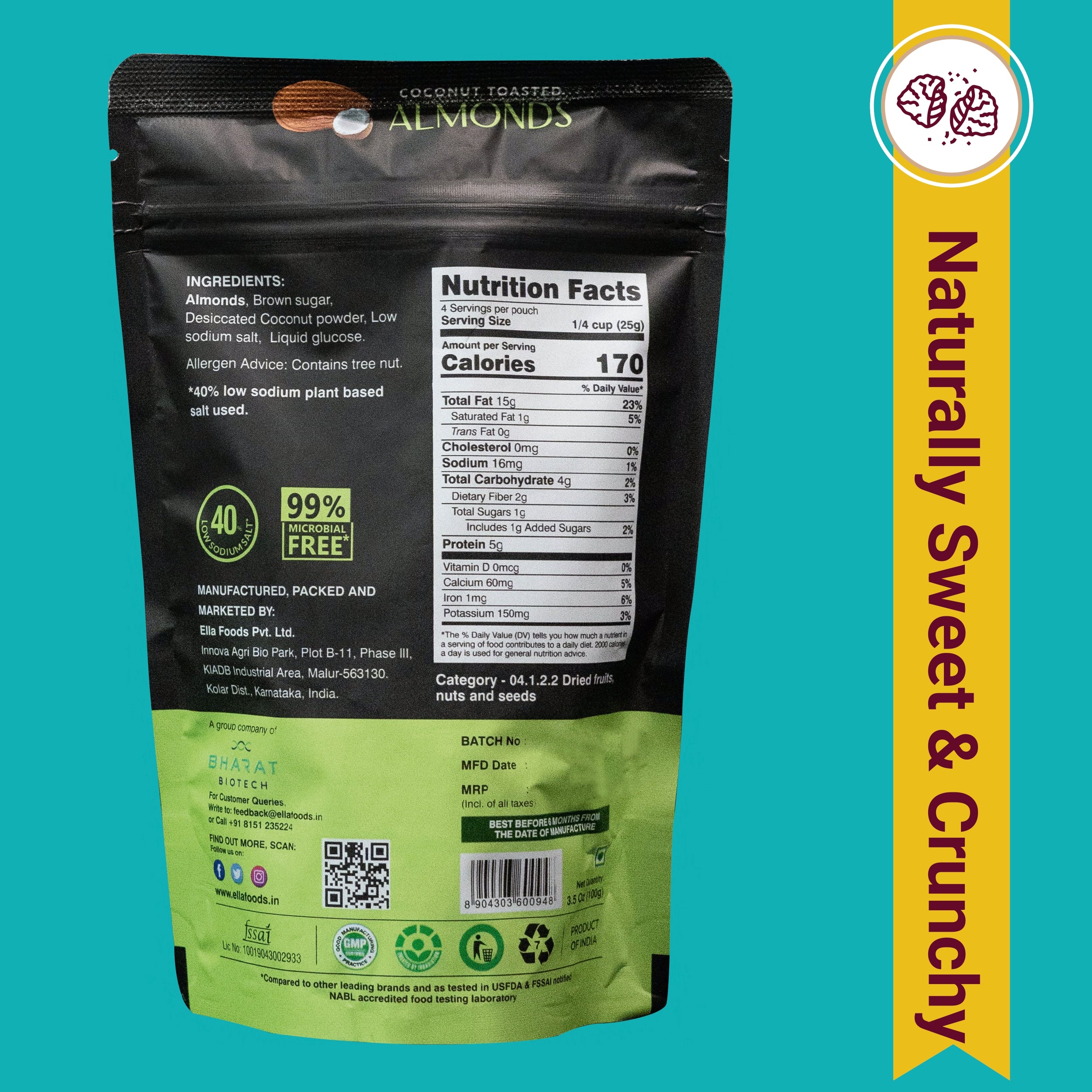 Ella Foods Healthy Nuts Combo (Pack of 5 x 100g) | Salted Almonds, Salted Cashews, Chilli Lime Cashews, Peri Peri Almonds & Coconut Toasted Almonds | Roasted Nut Snacks | 40% Low Sodium - Image 6