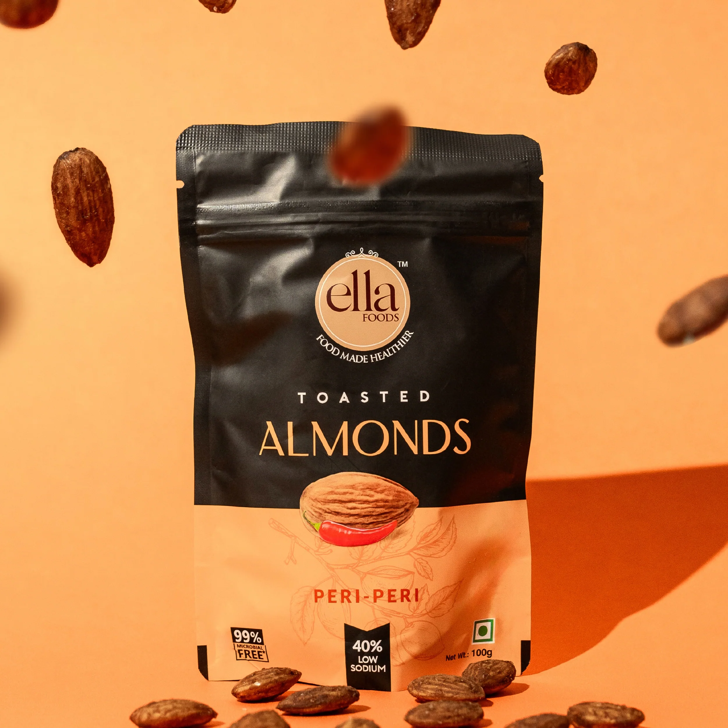 Ella Foods Healthy Nuts Combo (Pack of 5 x 100g) | Salted Almonds, Salted Cashews, Chilli Lime Cashews, Peri Peri Almonds & Coconut Toasted Almonds | Roasted Nut Snacks | 40% Low Sodium - Image 8