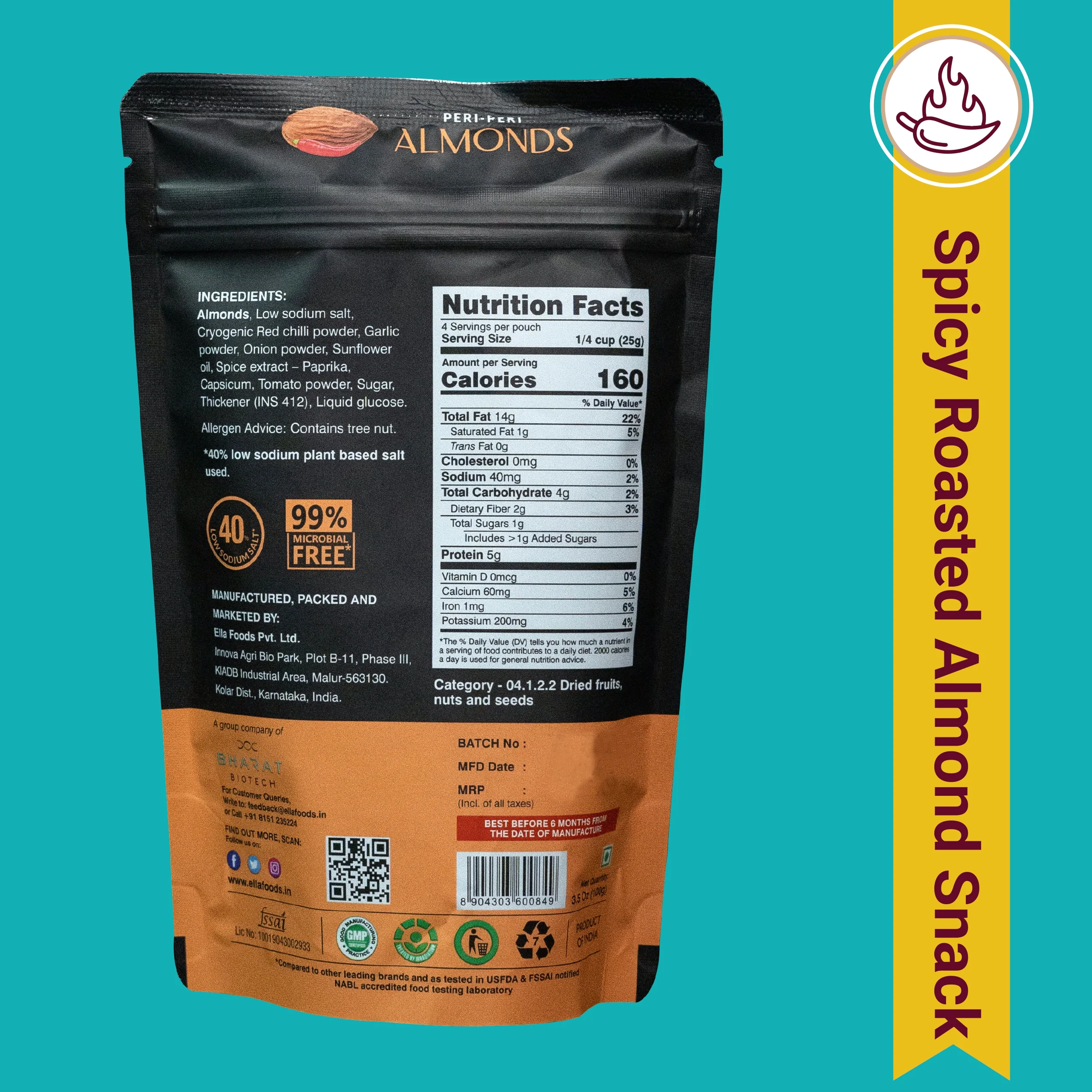 Ella Foods Healthy Nuts Combo (Pack of 5 x 100g) | Salted Almonds, Salted Cashews, Chilli Lime Cashews, Peri Peri Almonds & Coconut Toasted Almonds | Roasted Nut Snacks | 40% Low Sodium - Image 9