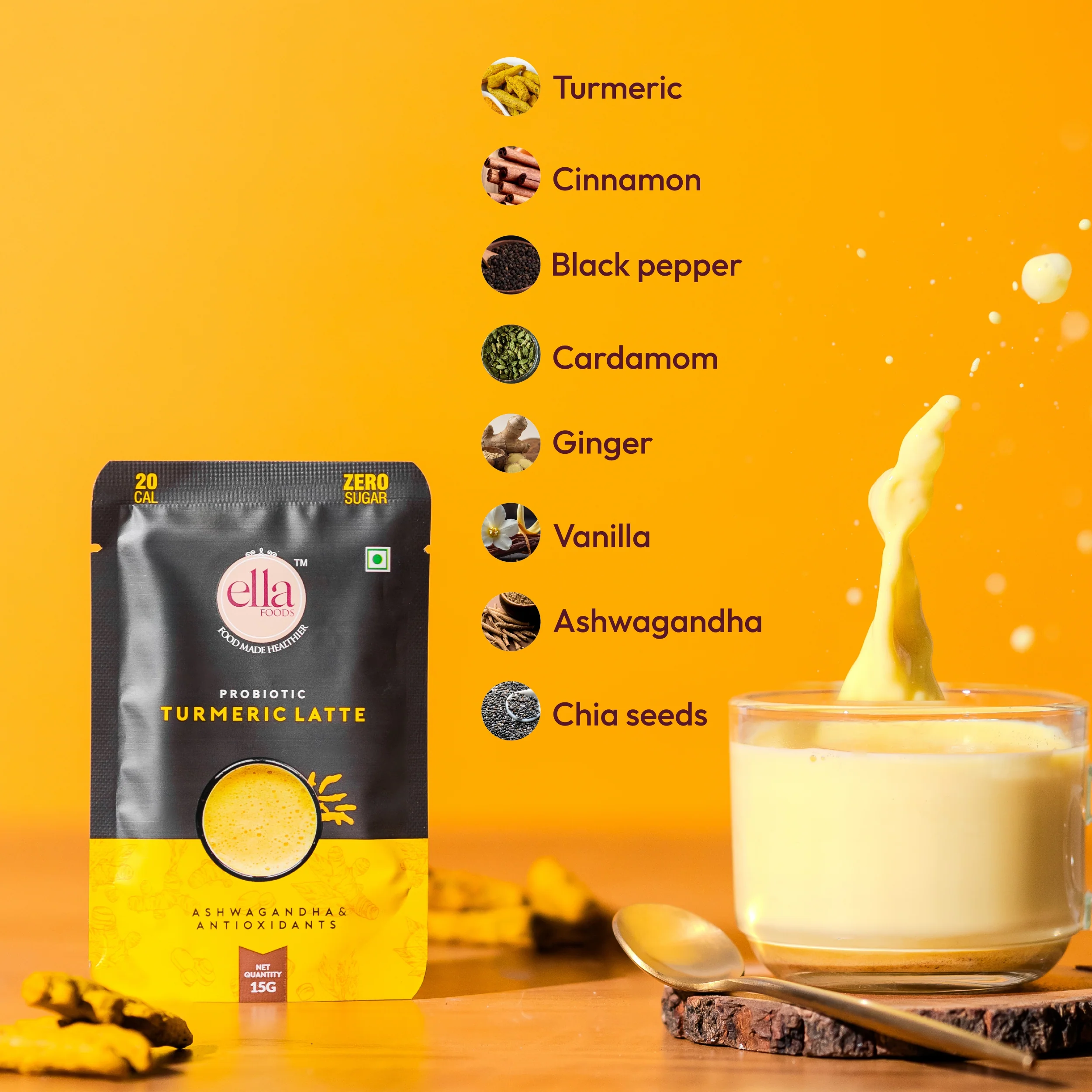 Ella Foods Combo Pack of 10 | Hot Chocolate (5) + Turmeric Latte (5) | Probiotic, Antioxidant-Rich Instant Drinks - Image 10