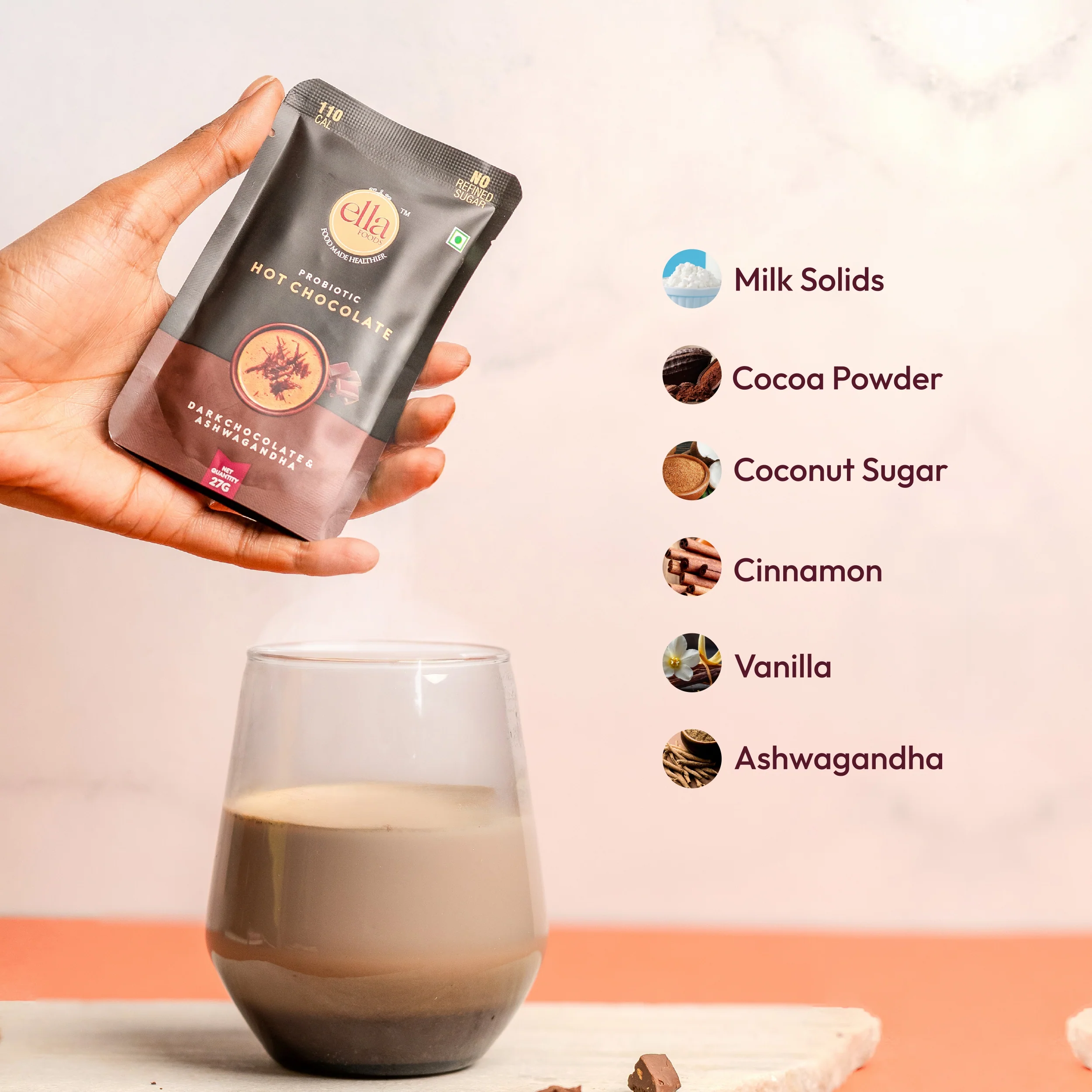 Ella Foods Combo Pack of 10 | Hot Chocolate (5) + Turmeric Latte (5) | Probiotic, Antioxidant-Rich Instant Drinks - Image 5