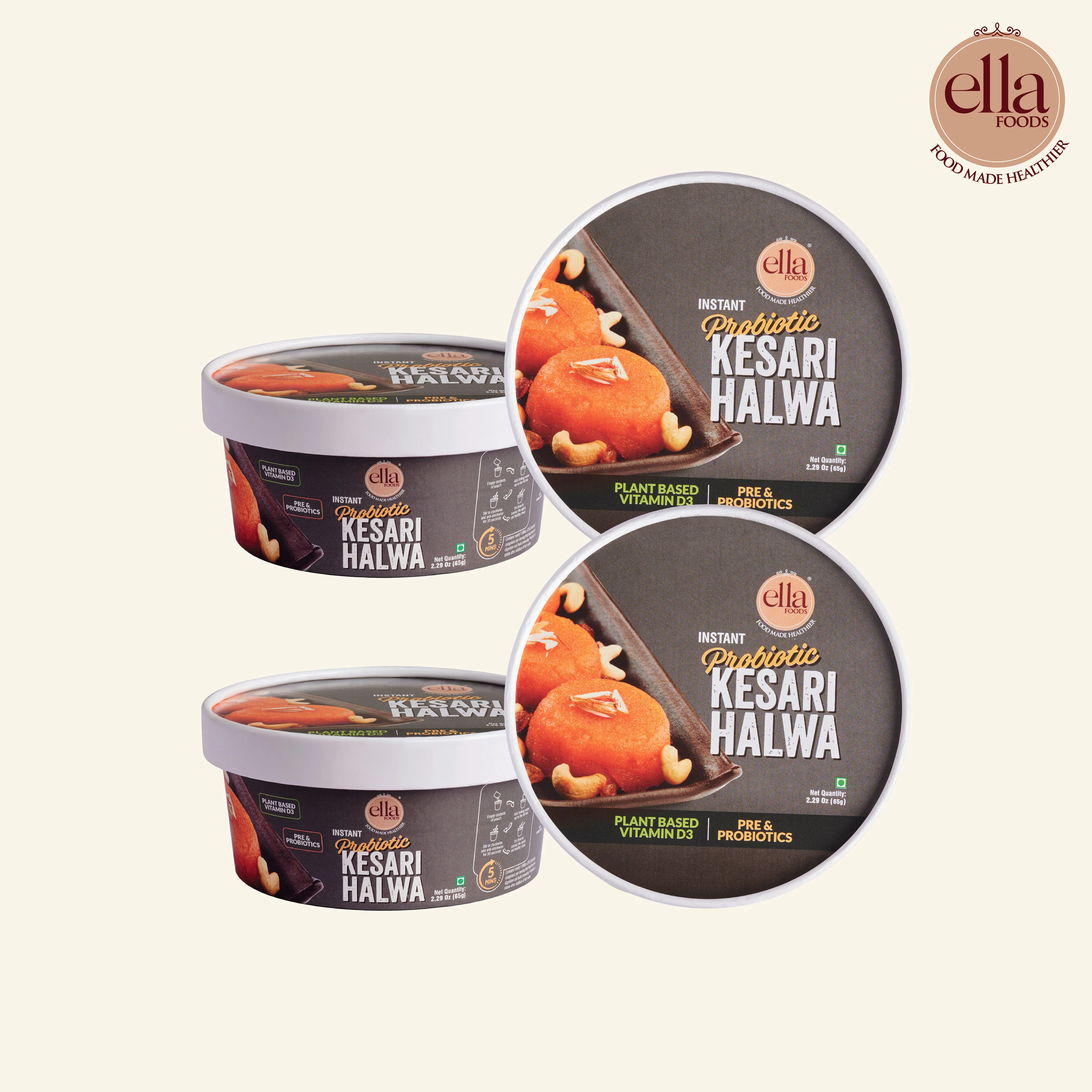 Ella Foods Probiotic Kesari Halwa | Ready to Eat | 65g Each | Shelf Life: 6 Months | Pack of 2