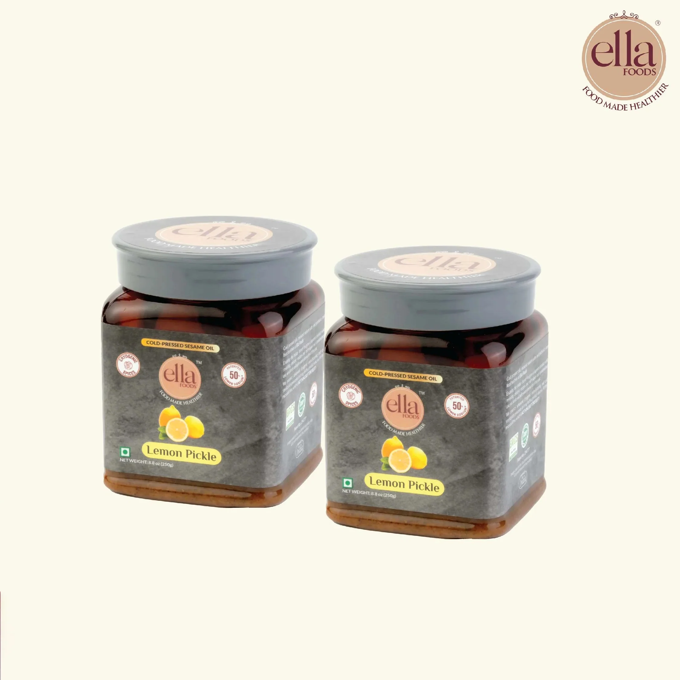 Ella Foods Lemon Pickle | Pack of 2 (250g Each) | Low Sodium | Cold-Pressed Sesame Oil | 12-Month Shelf Life | Fermented Indian Pickle - Image 2