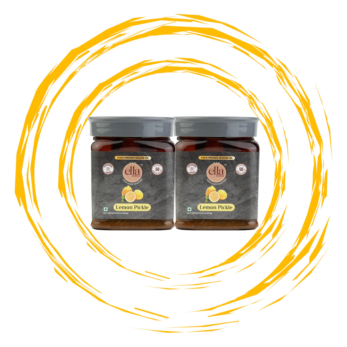 Ella Foods Lemon Pickle | Pack of 2 (250g Each) | Low Sodium | Cold-Pressed Sesame Oil | 12-Month Shelf Life | Fermented Indian Pickle - Image 3