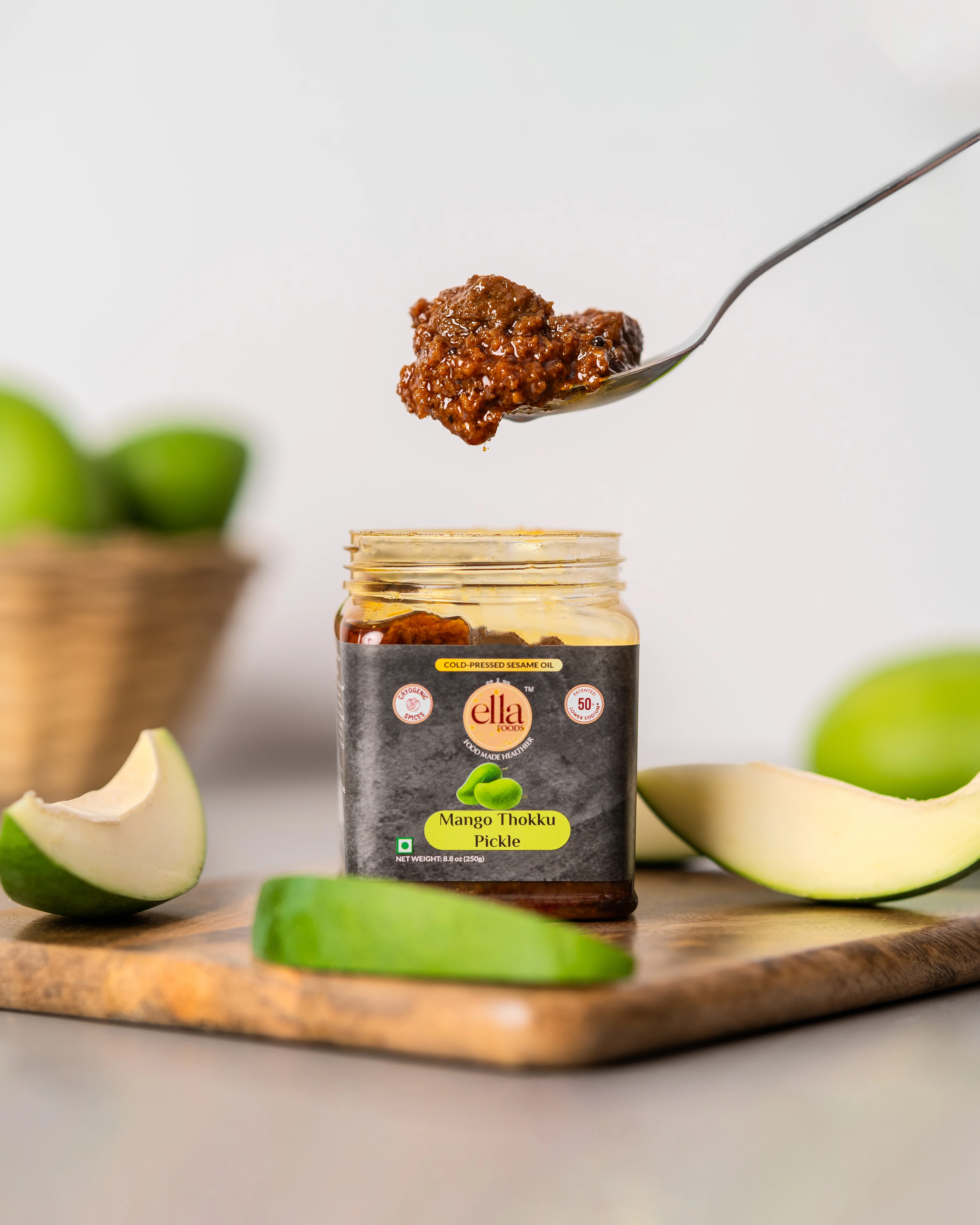 Ella Foods Low Sodium Pickle Combo | Pack of 4 (250g Each) | Ginger, Garlic, Gongura & Mango Thokku | Cold-Pressed Sesame Oil | 12-Month Shelf Life - Image 5