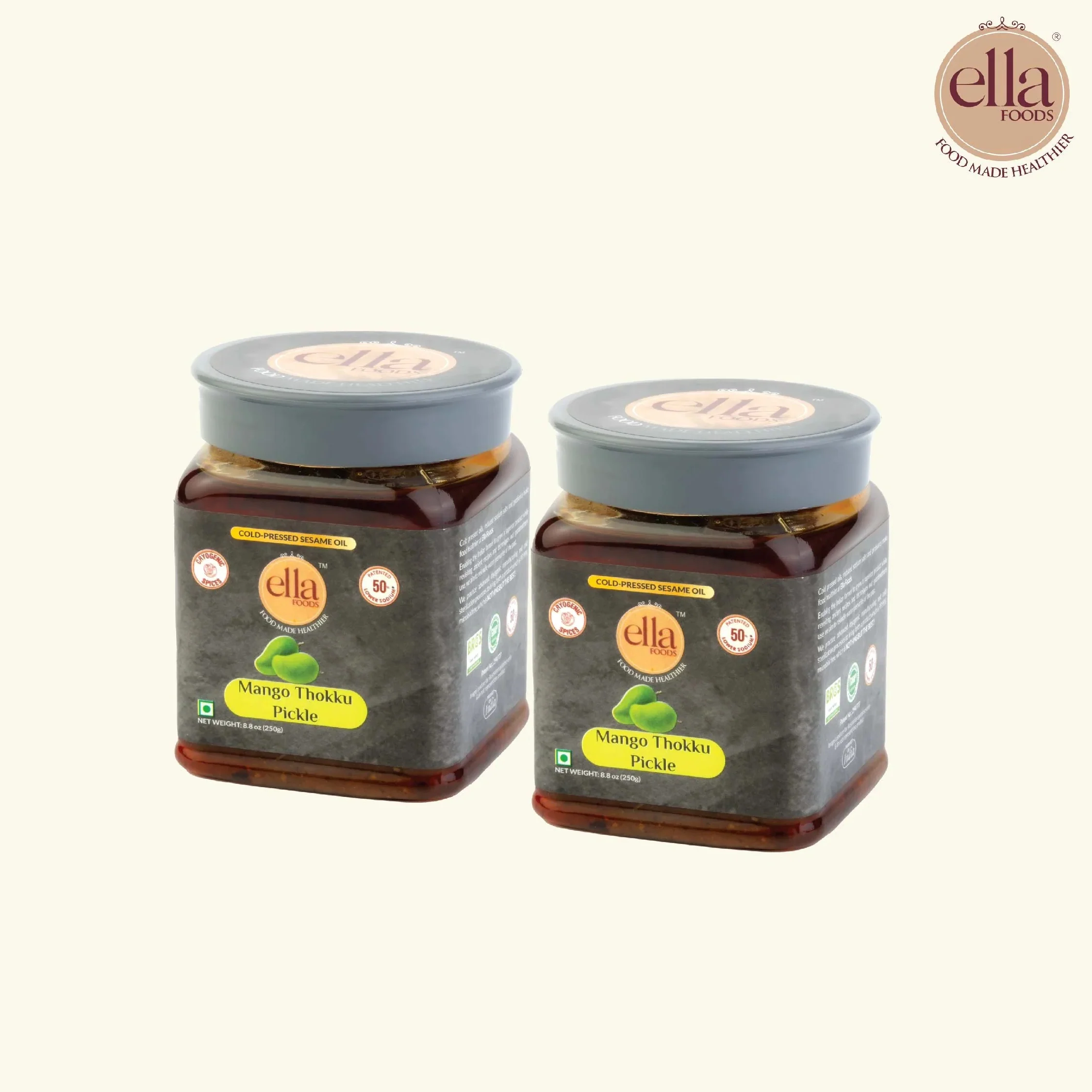 Ella Foods Mango Thokku Pickle | Pack of 2 (250g Each) | Low Sodium | Cold-Pressed Sesame Oil | 12-Month Shelf Life | Authentic South Indian Pickle - Image 2