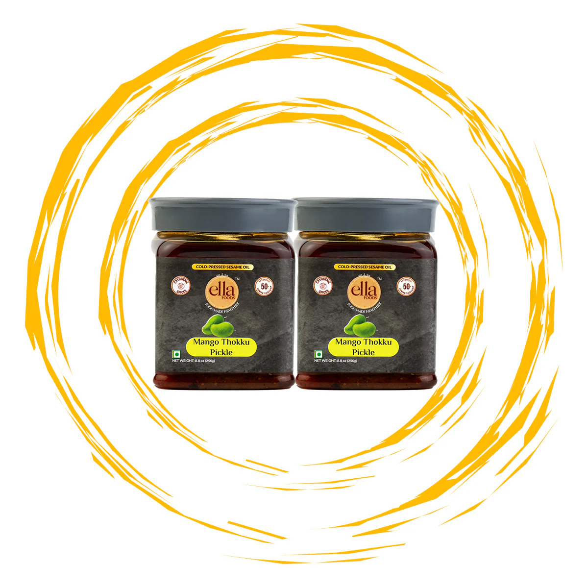 Ella Foods Mango Thokku Pickle | Pack of 2 (250g Each) | Low Sodium | Cold-Pressed Sesame Oil | 12-Month Shelf Life | Authentic South Indian Pickle - Image 3