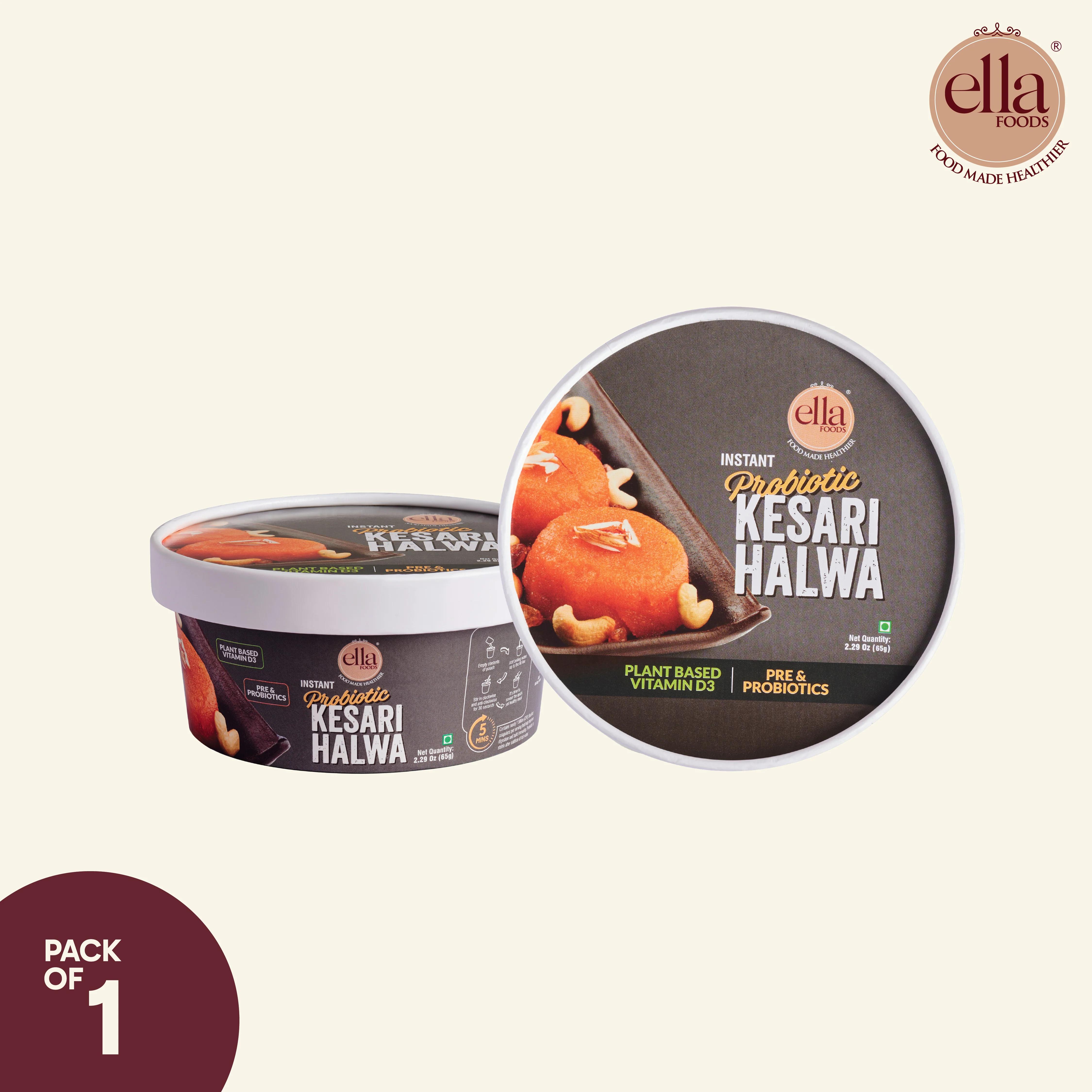 Ella Foods Probiotic Kesari Halwa | Ready to Eat | 65g Each | Shelf Life: 6 Months | Pack of 2 - Image 6