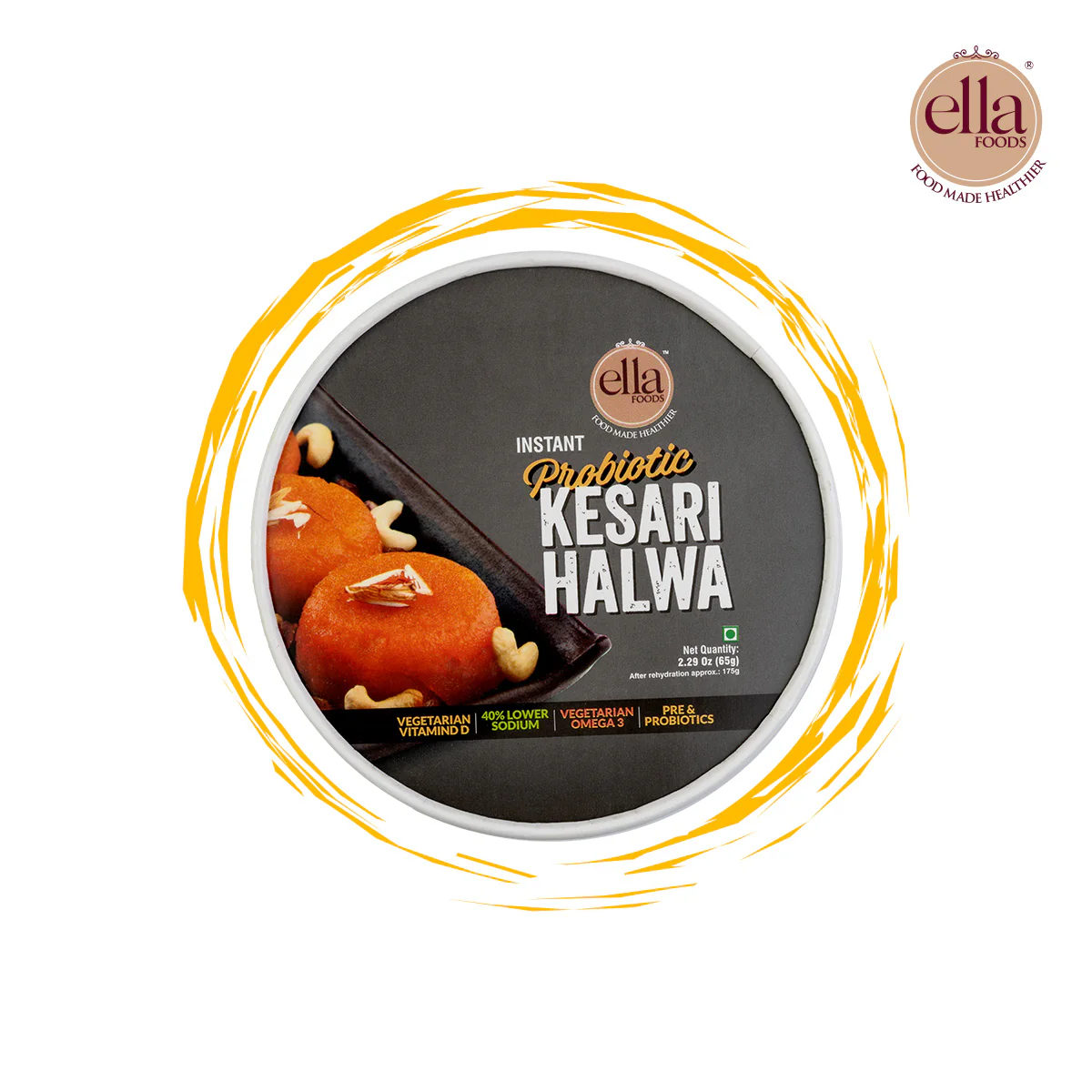 Ella Foods Probiotic Kesari Halwa | Ready to Eat | 65g Each | Shelf Life: 6 Months | Combo Pack - Image 3