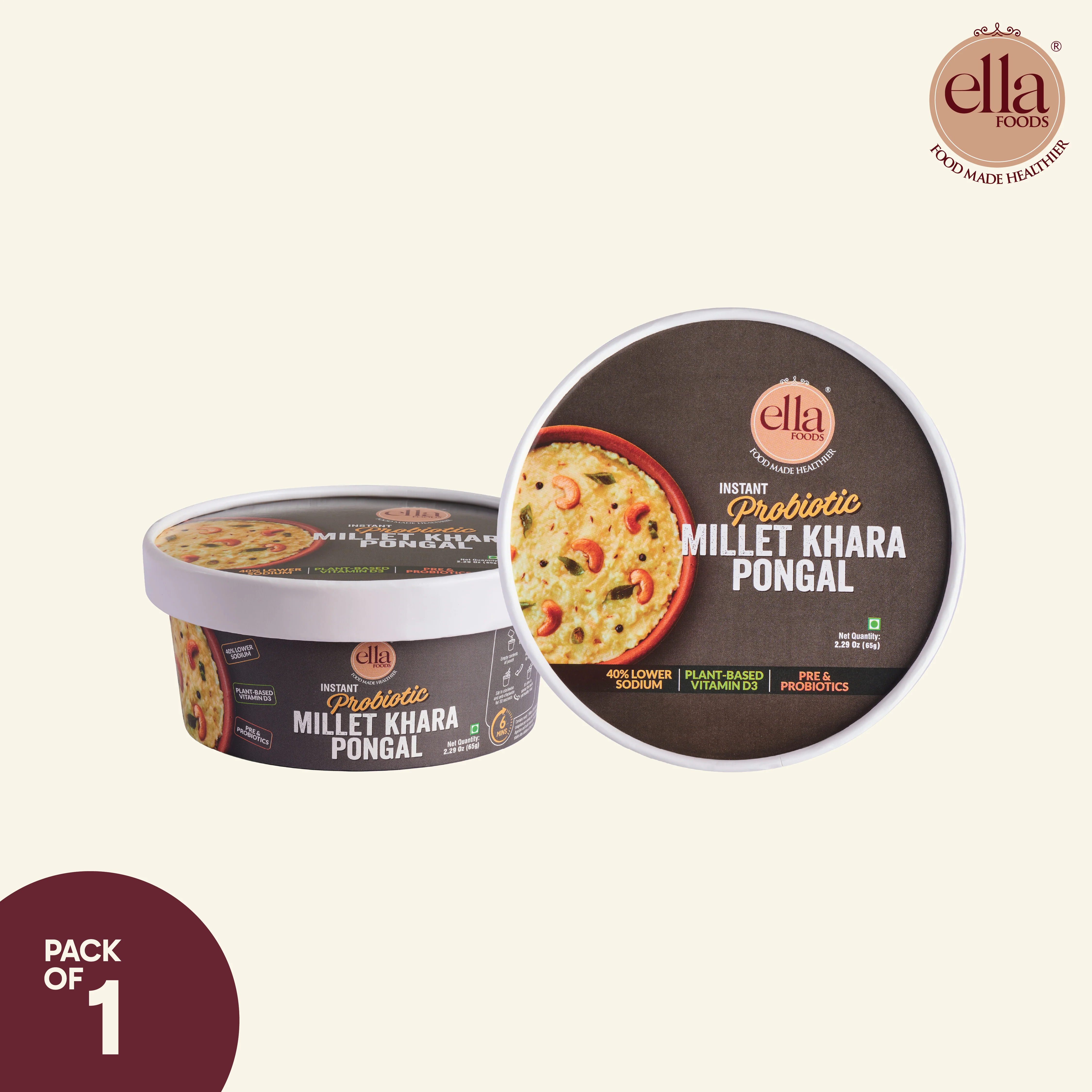Ella Foods Probiotic Millet Khara Pongal | Ready to Eat | 65g Each | Shelf Life: 6 Months | Multi Pack - Image 10