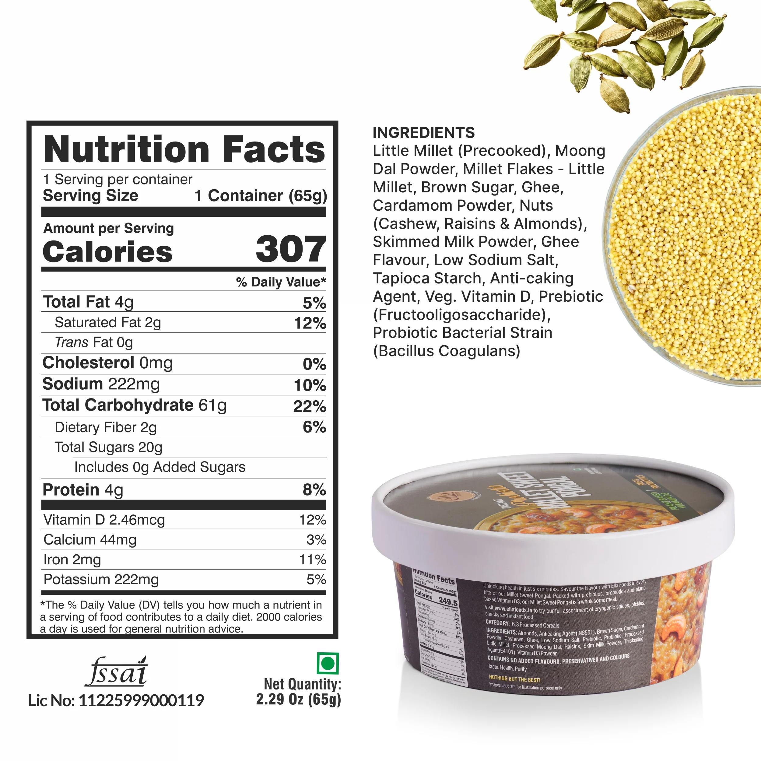Ella Foods Probiotic Millet Sweet Pongal | Ready to Eat | 65g Each | Shelf Life: 6 Months | Multi Pack - Image 4