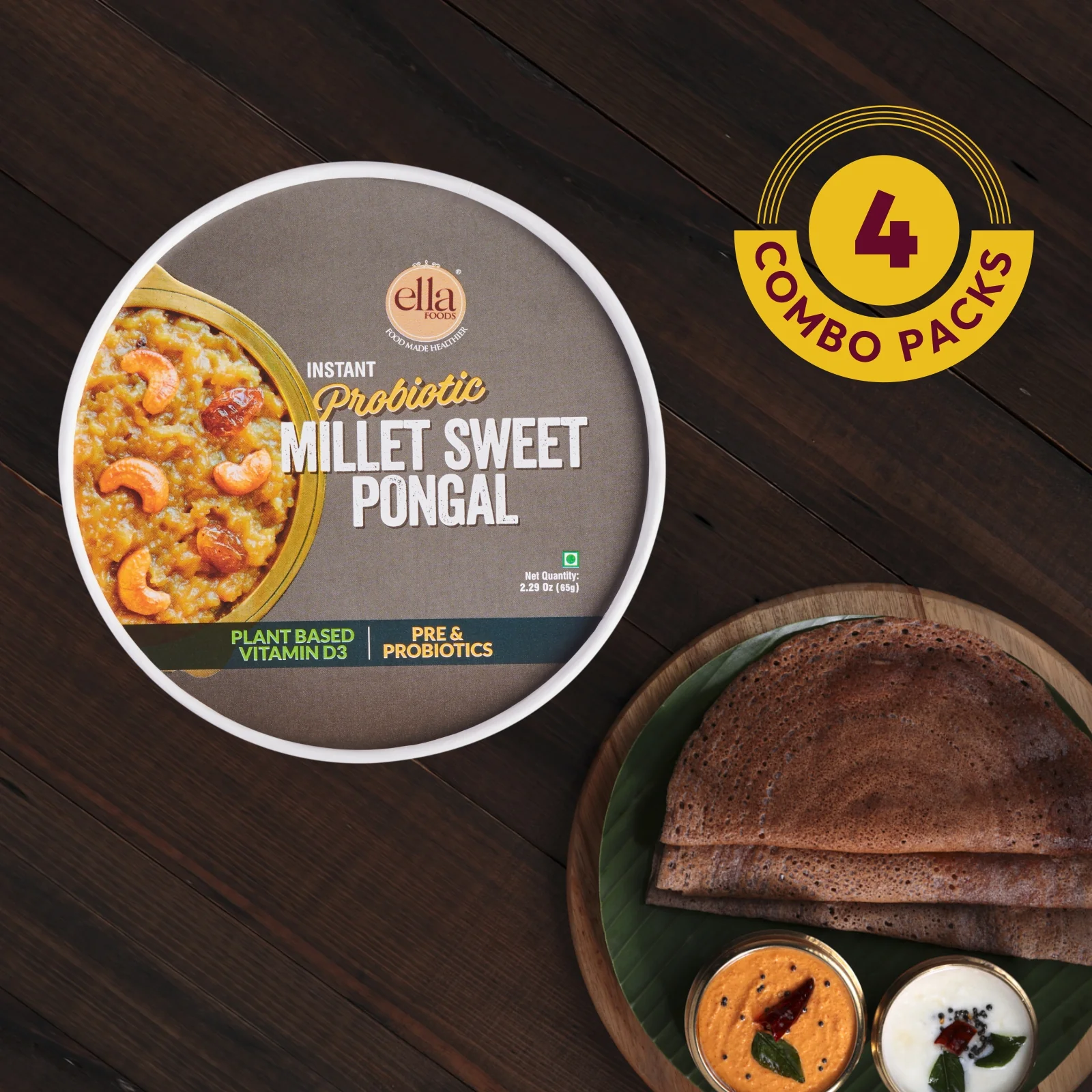 Ella Foods Probiotic Millet Sweet Pongal | Ready to Eat | 65g Each | Shelf Life: 6 Months | Multi Pack - Image 7
