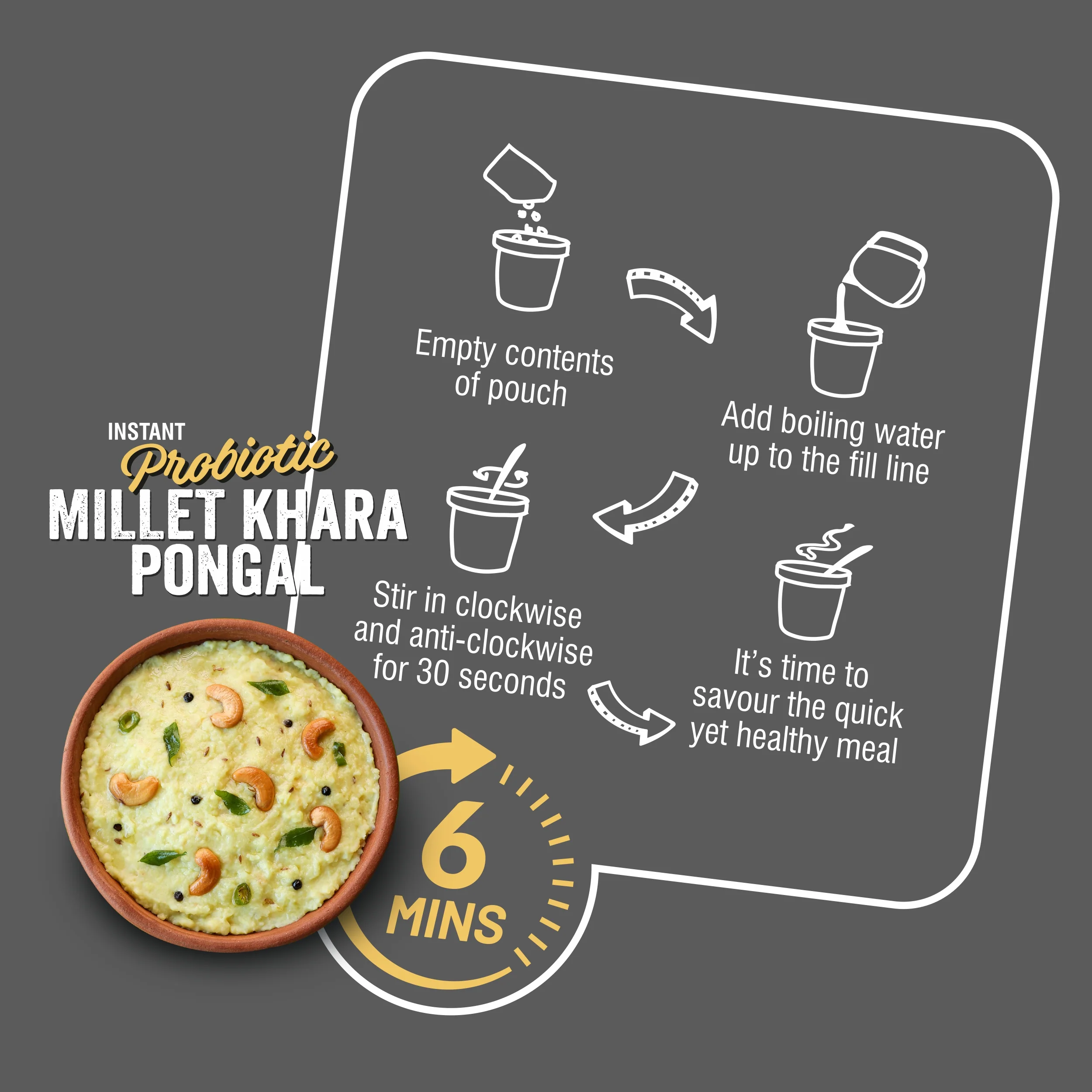Ella Foods Ready to Eat Millet Combo | Probiotic Upma + Khara Pongal + Poha | Pack of 3 | 65g Each | Added Probiotics | No Preservatives | 6-Month Shelf Life - Image 4