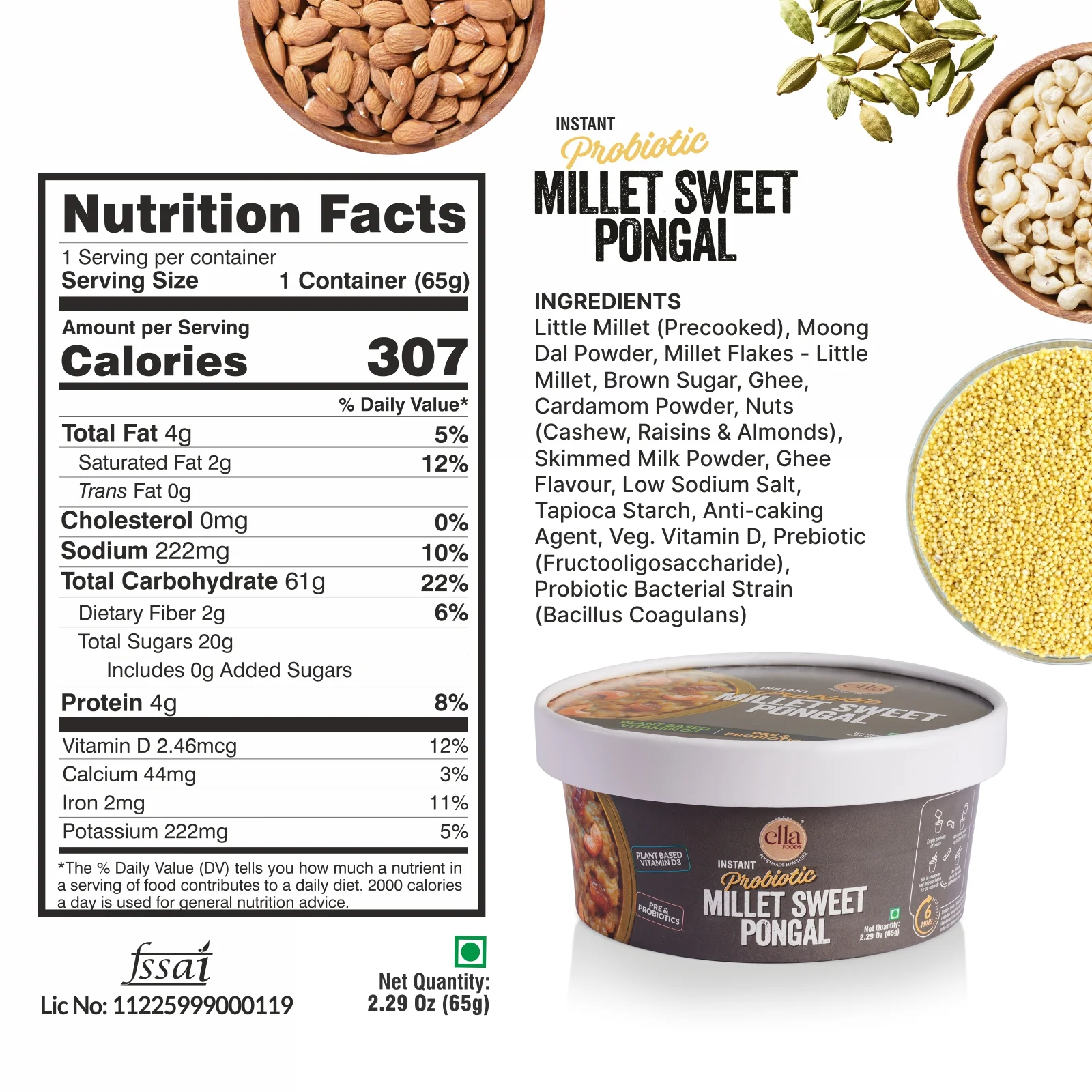 Ella Foods Ready to Eat Probiotic Millet Pongal Combo | Millet Khara Pongal & Sweet Pongal | Pack of 6 (3 Each) | 65g Each | No Preservatives | South Indian Breakfast | Shelf Life: 6 Months - Image 6