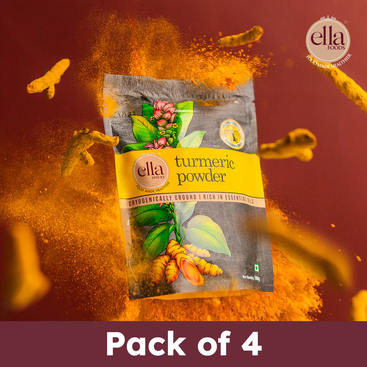 Ella Foods Turmeric (Haldi) Powder | Pack of 4 (100g Each) | High Curcumin | 100% Pure & Natural | Cryogenically Ground | 18-Month Shelf Life | No Additives - Image 6